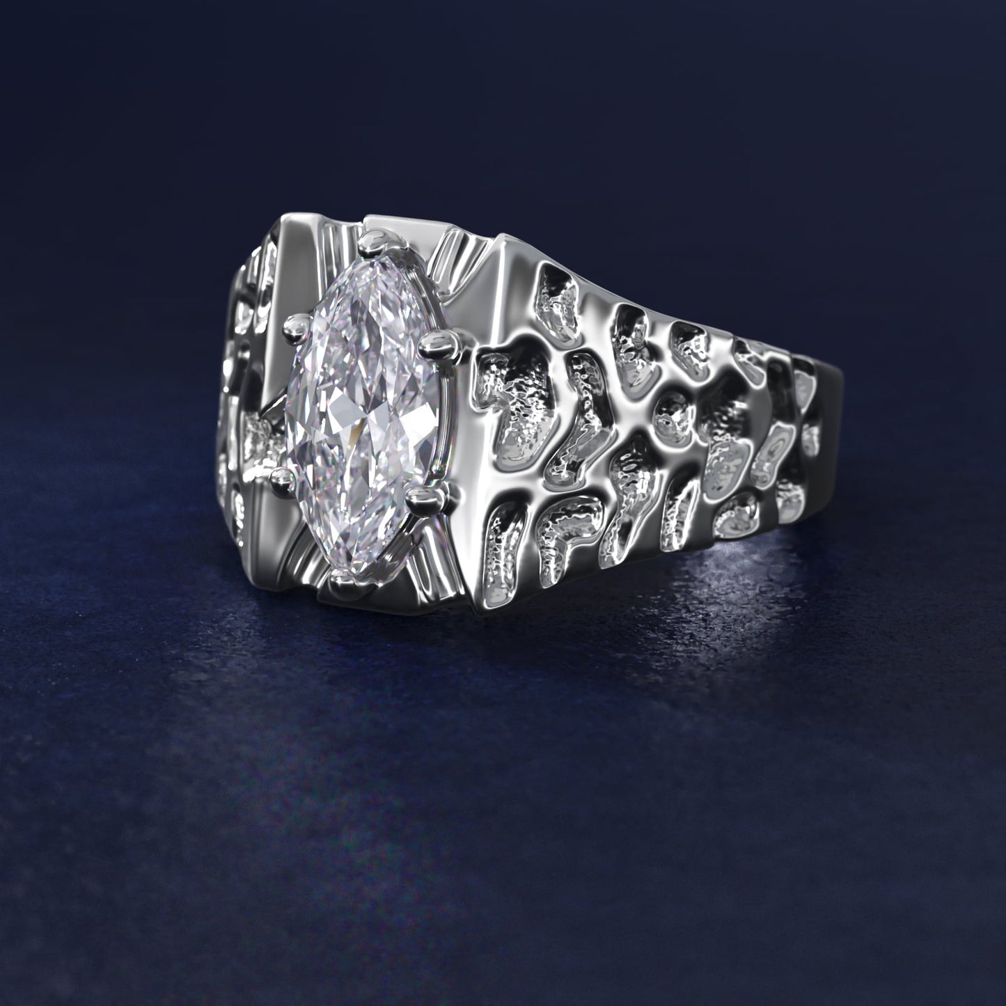 Men's Nugget Engagement Ring in Platinum - Marquise Center