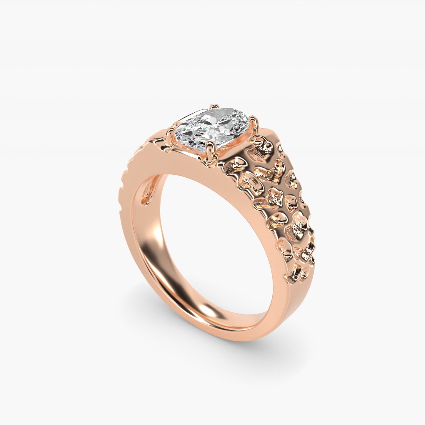 Men's Nugget Engagement Ring in 14k Rose Gold - Oval Center