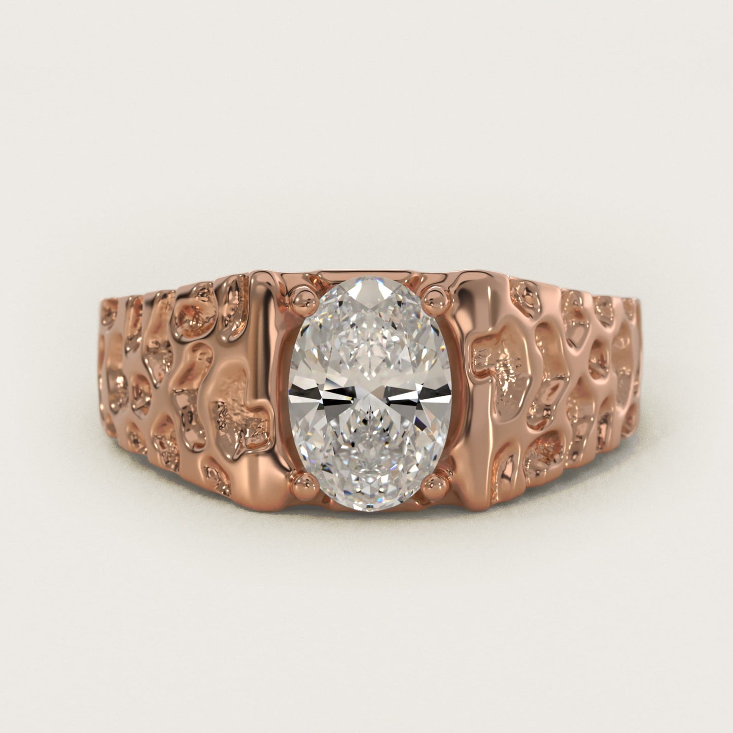 Men's Nugget Engagement Ring in 14k Rose Gold - Oval Center