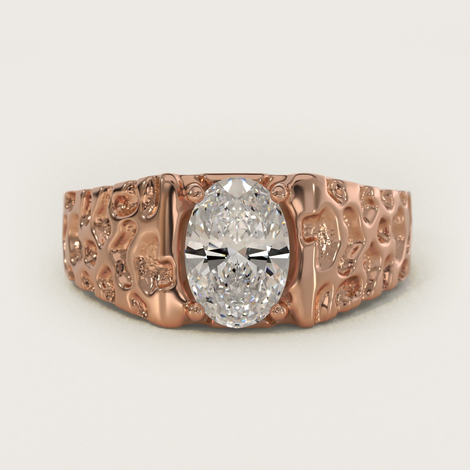 Men's Nugget Engagement Ring in 18k Rose Gold - Oval Center