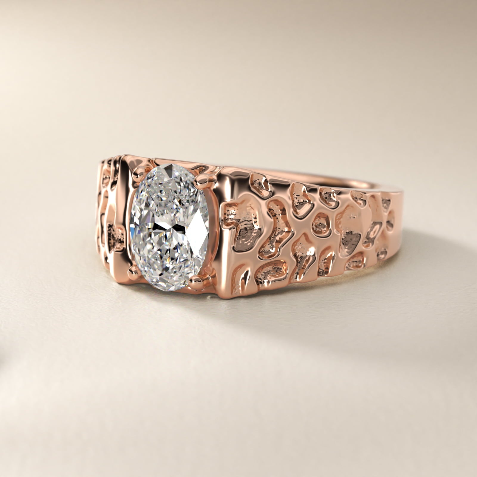 Men's Nugget Engagement Ring in 18k Rose Gold - Oval Center