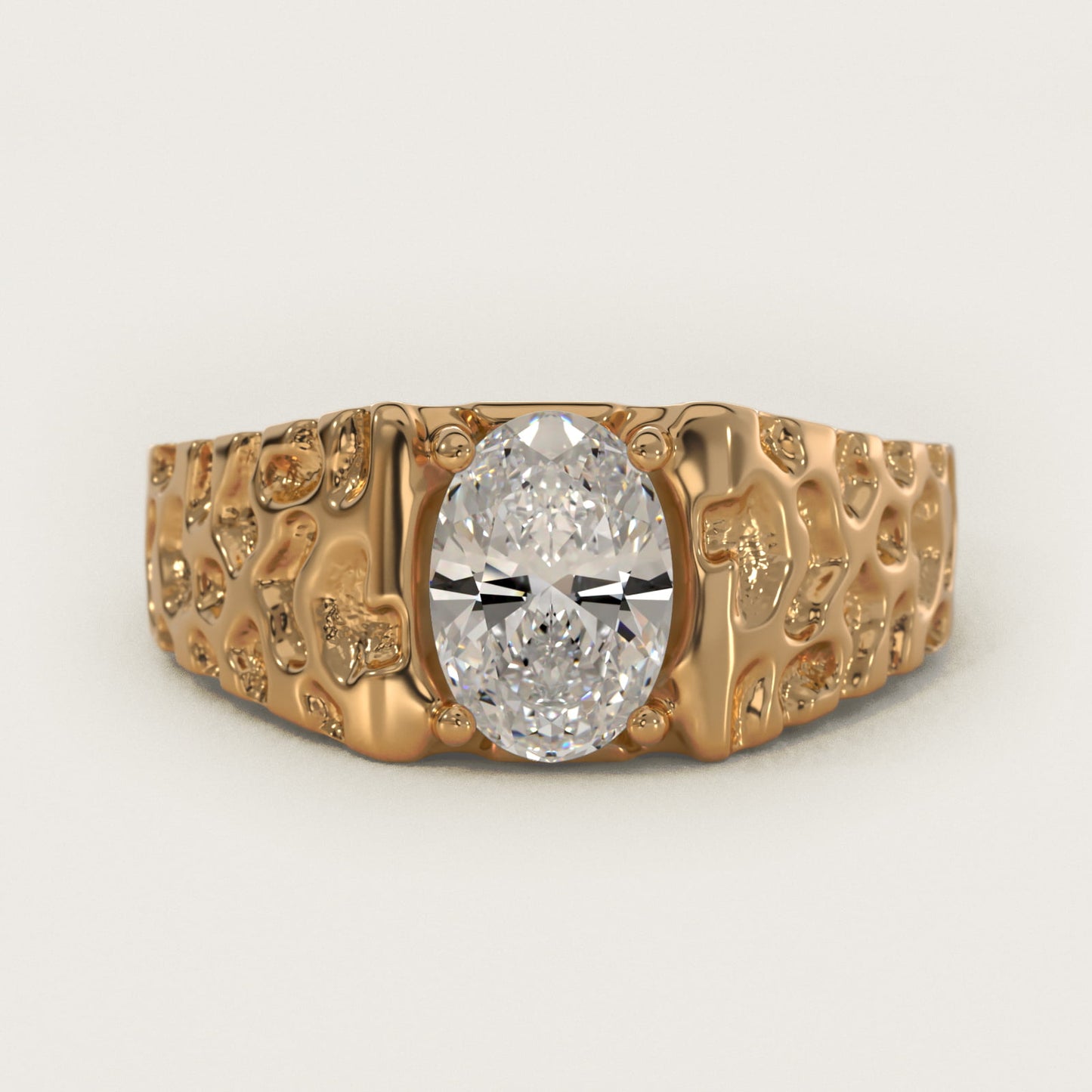 Men's Nugget Engagement Ring in 14k Yellow Gold - Oval Center