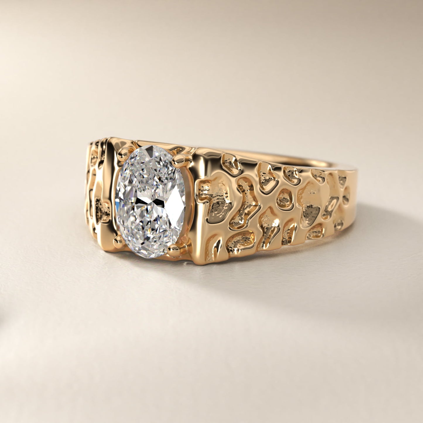 Men's Nugget Engagement Ring in 18k Yellow Gold - Oval Center
