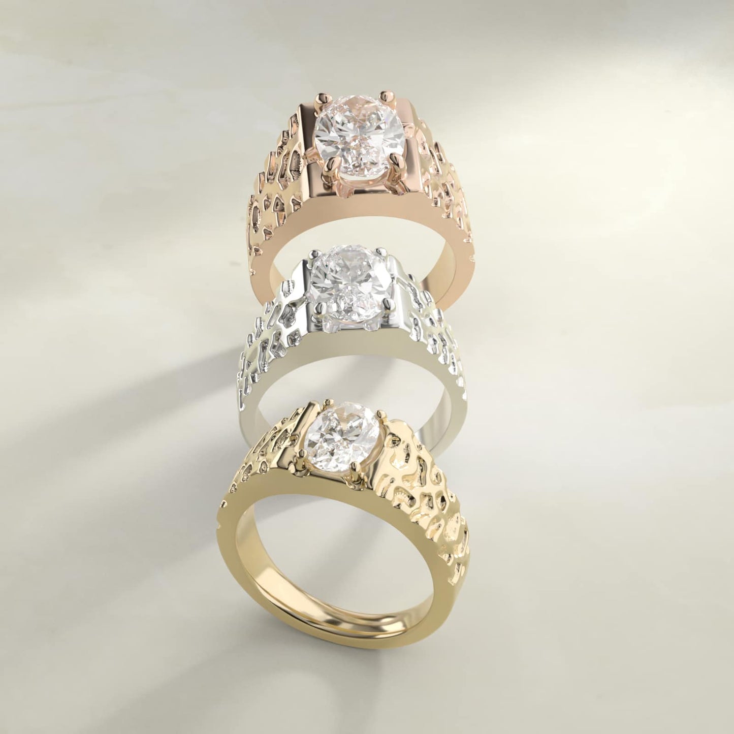 Men's Nugget Engagement Ring in 14k Yellow Gold - Oval Center