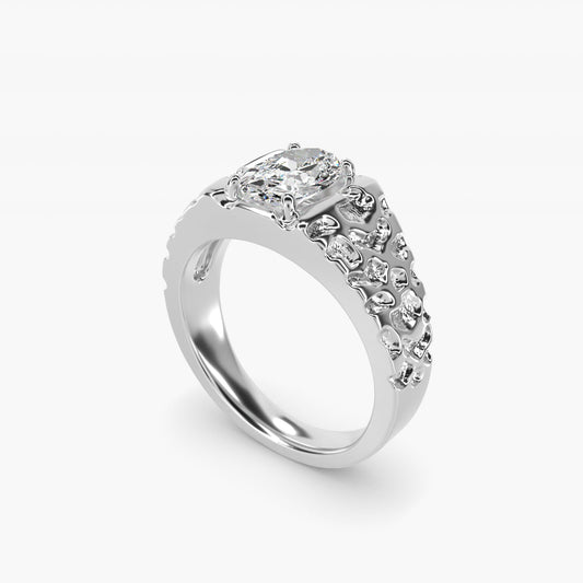 Men's Nugget Engagement Ring in Platinum - Oval Center