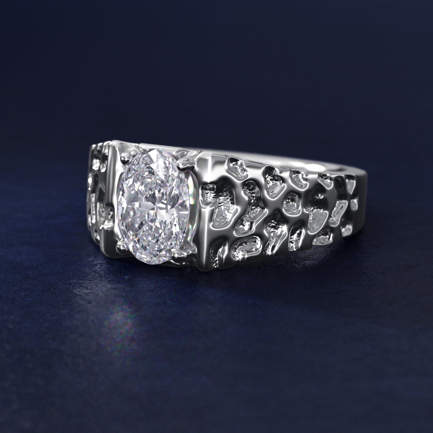 Men's Nugget Engagement Ring in Platinum - Oval Center