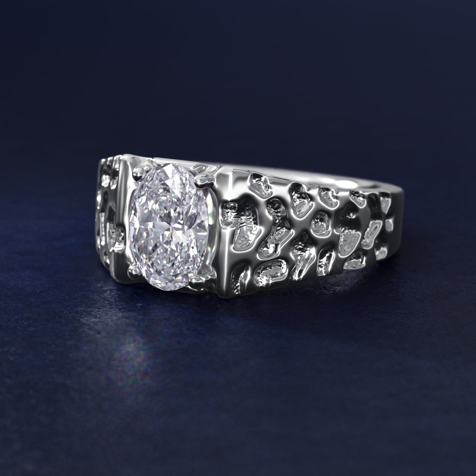 Men's Nugget Engagement Ring in Platinum - Oval Center