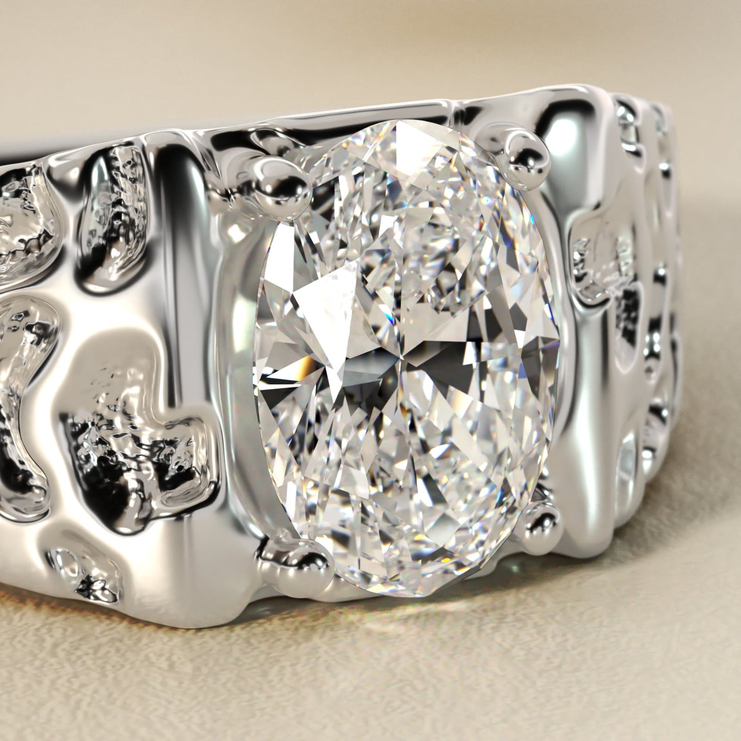 Men's Nugget Engagement Ring in Platinum - Oval Center