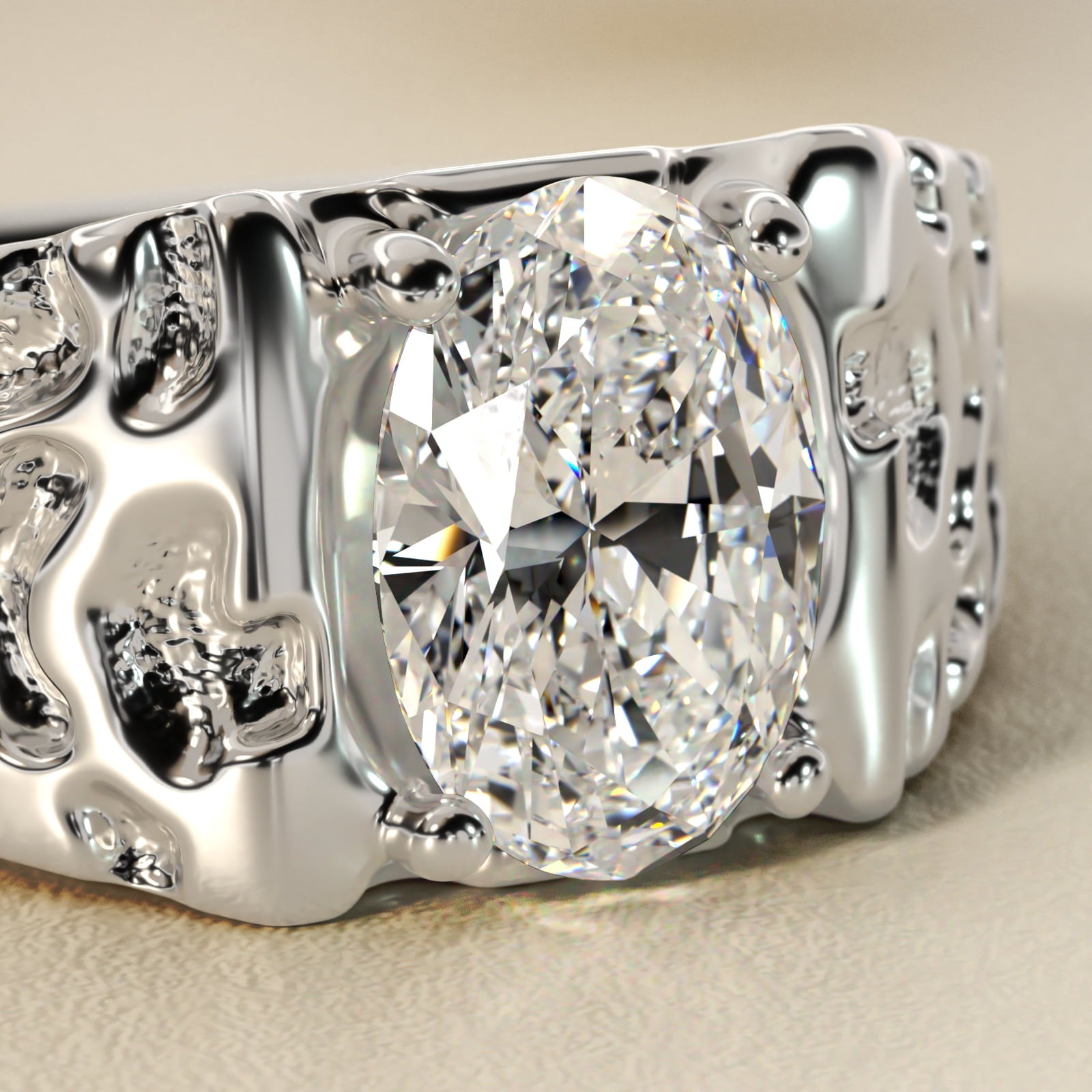 Men's Nugget Engagement Ring in Platinum - Oval Center