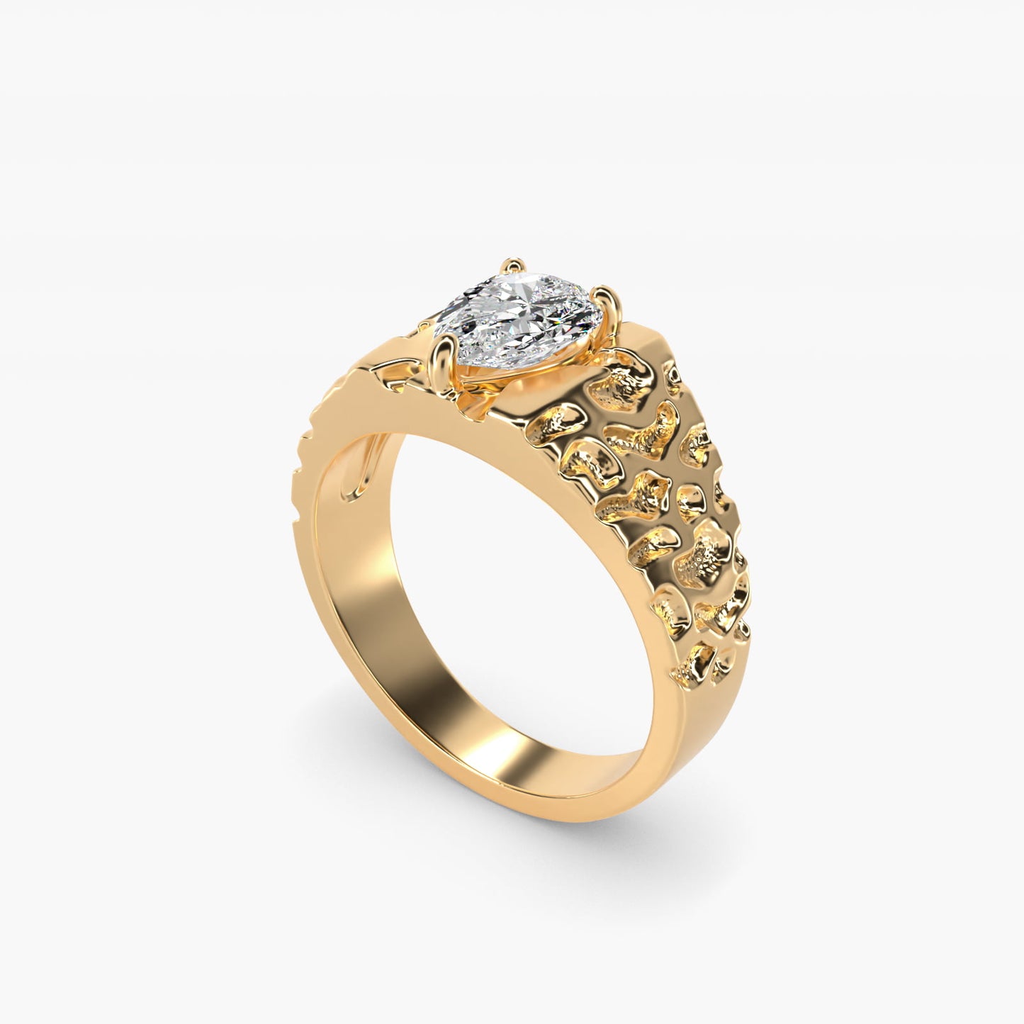 Men's Nugget Engagement Ring in 18k Yellow Gold - Pear Center