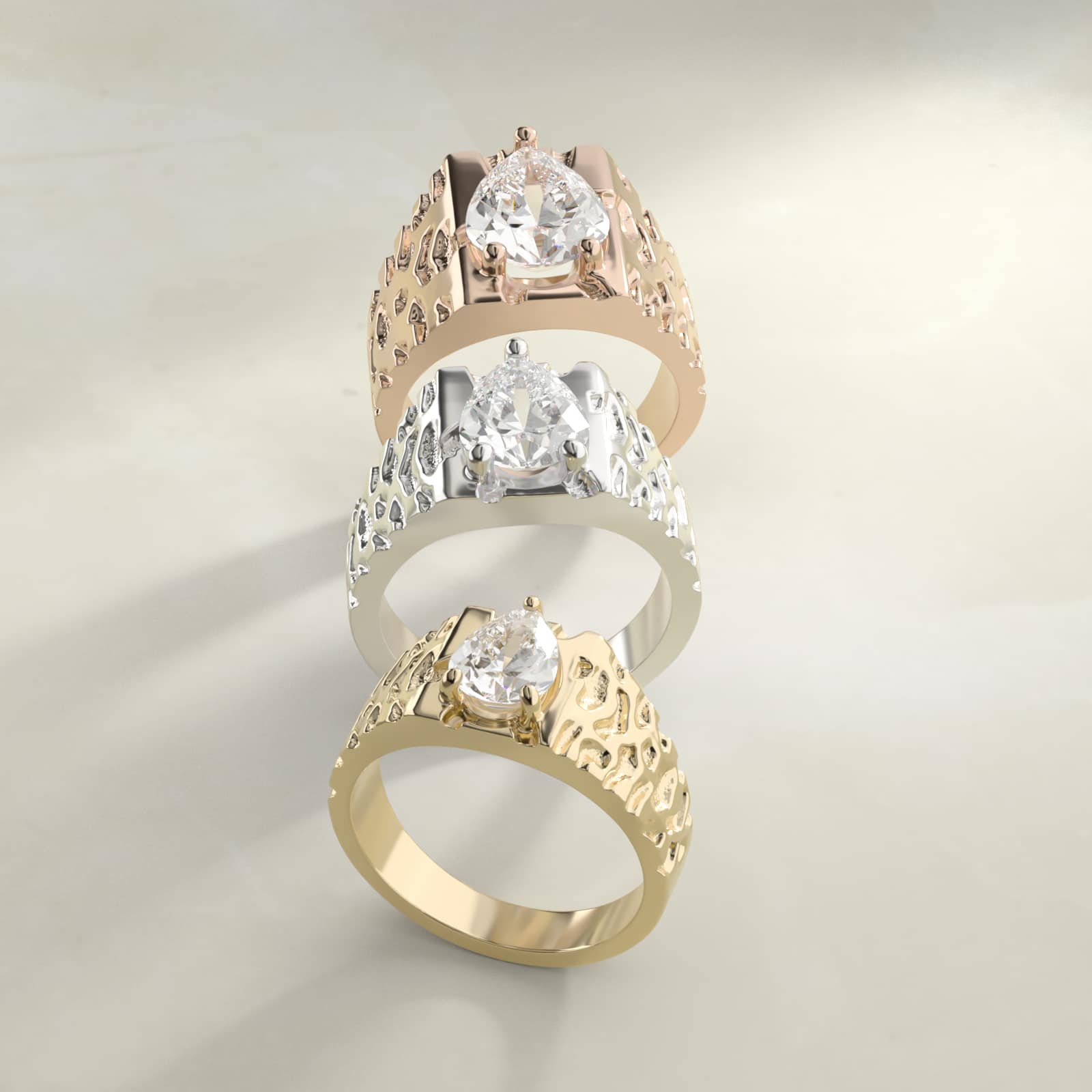 Men's Nugget Engagement Ring in 18k Yellow Gold - Pear Center