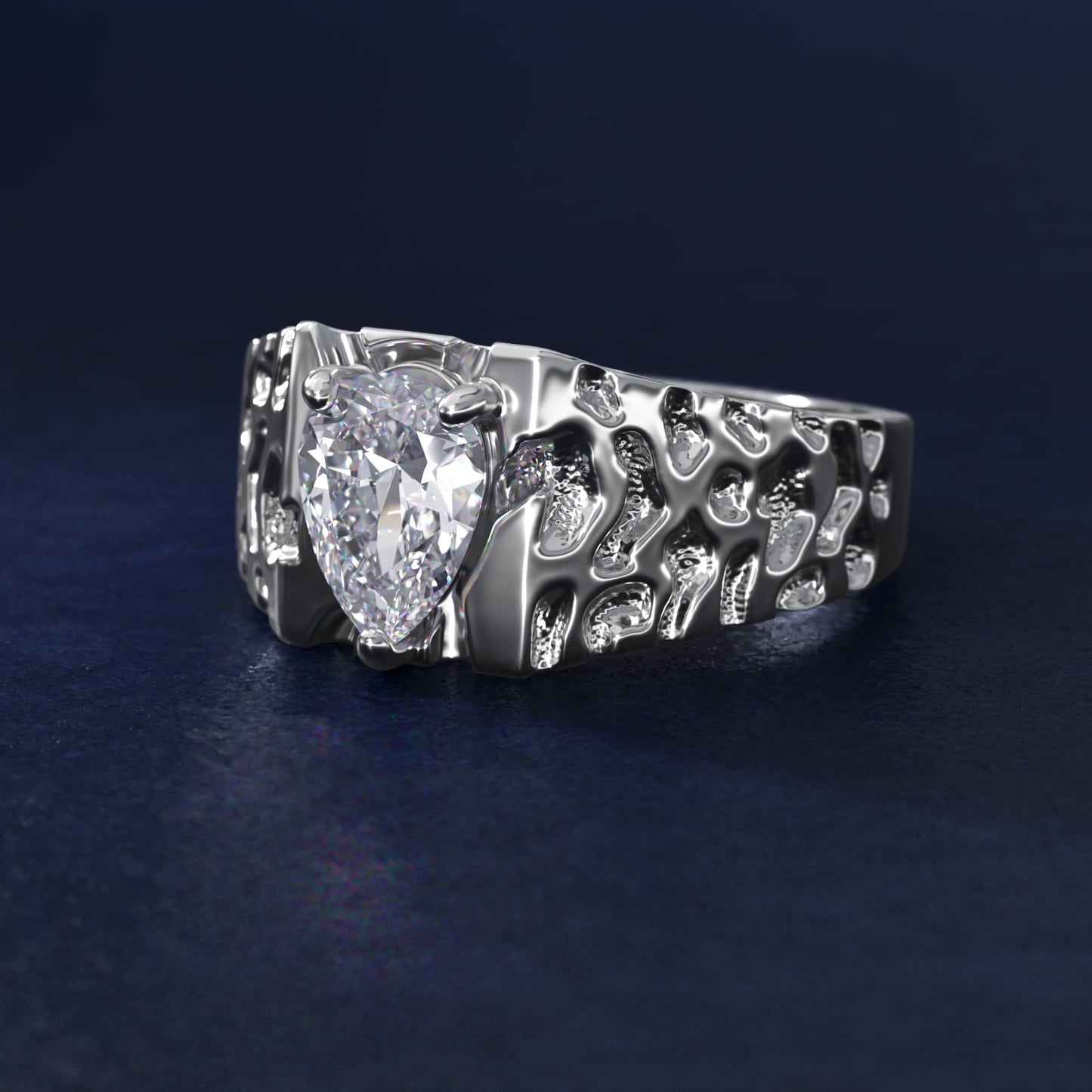 Men's Nugget Engagement Ring in Platinum - Pear Center