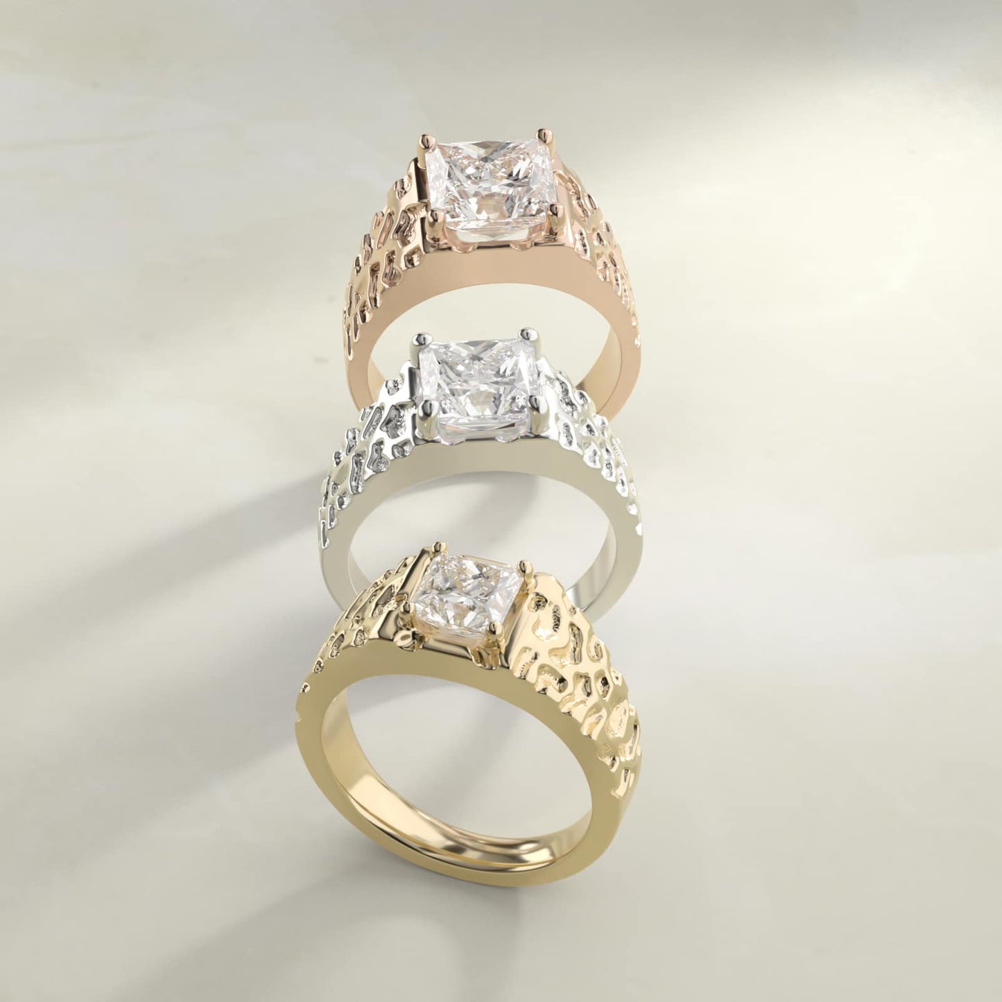 Men's Nugget Engagement Ring in 18k Yellow Gold - Princess Center