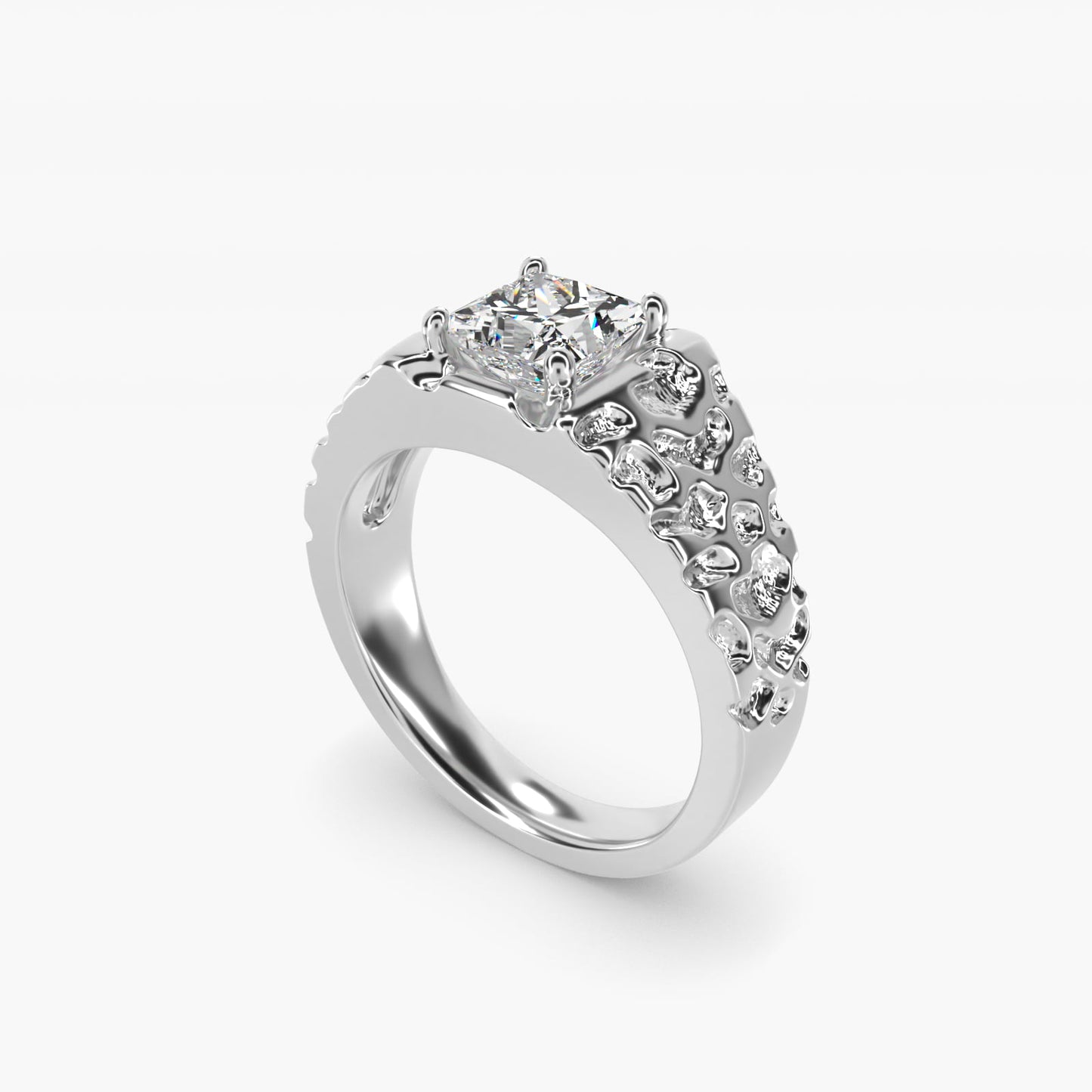 Men's Nugget Engagement Ring in Platinum - Princess Center