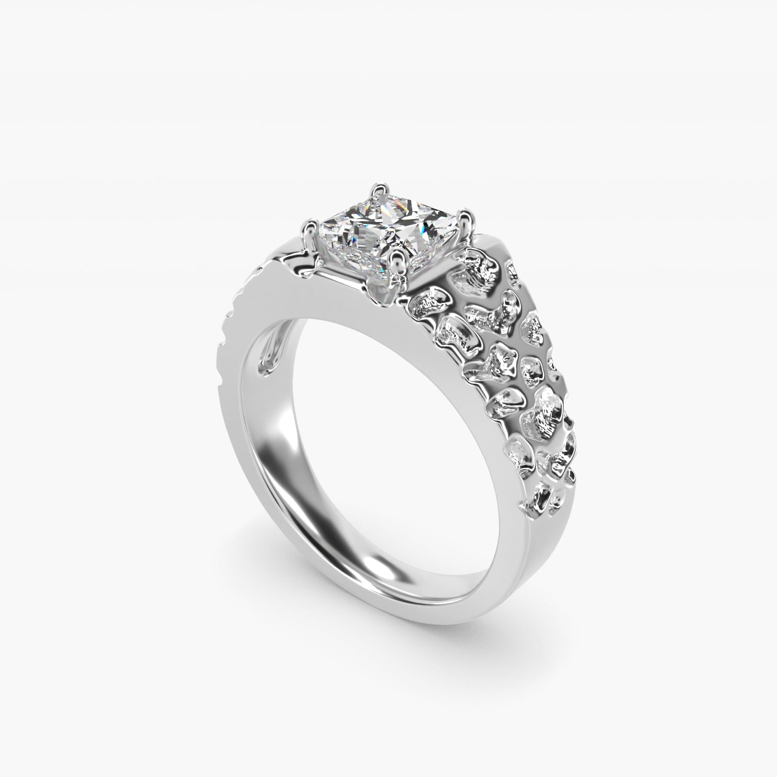 Men's Nugget Engagement Ring in Platinum - Princess Center