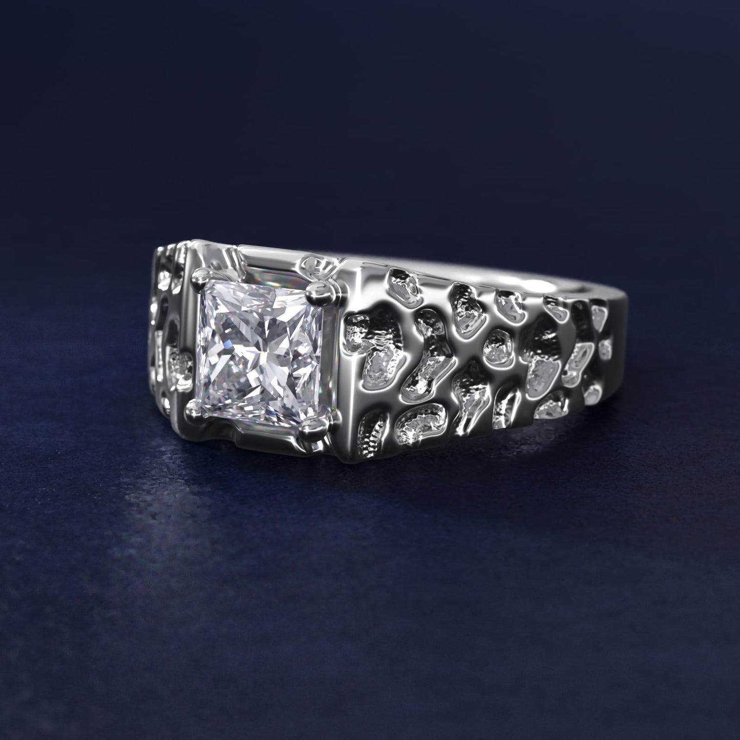 Men's Nugget Engagement Ring in Platinum - Princess Center
