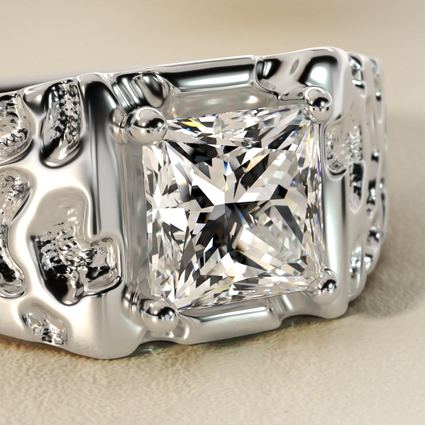 Men's Nugget Engagement Ring in Platinum - Princess Center