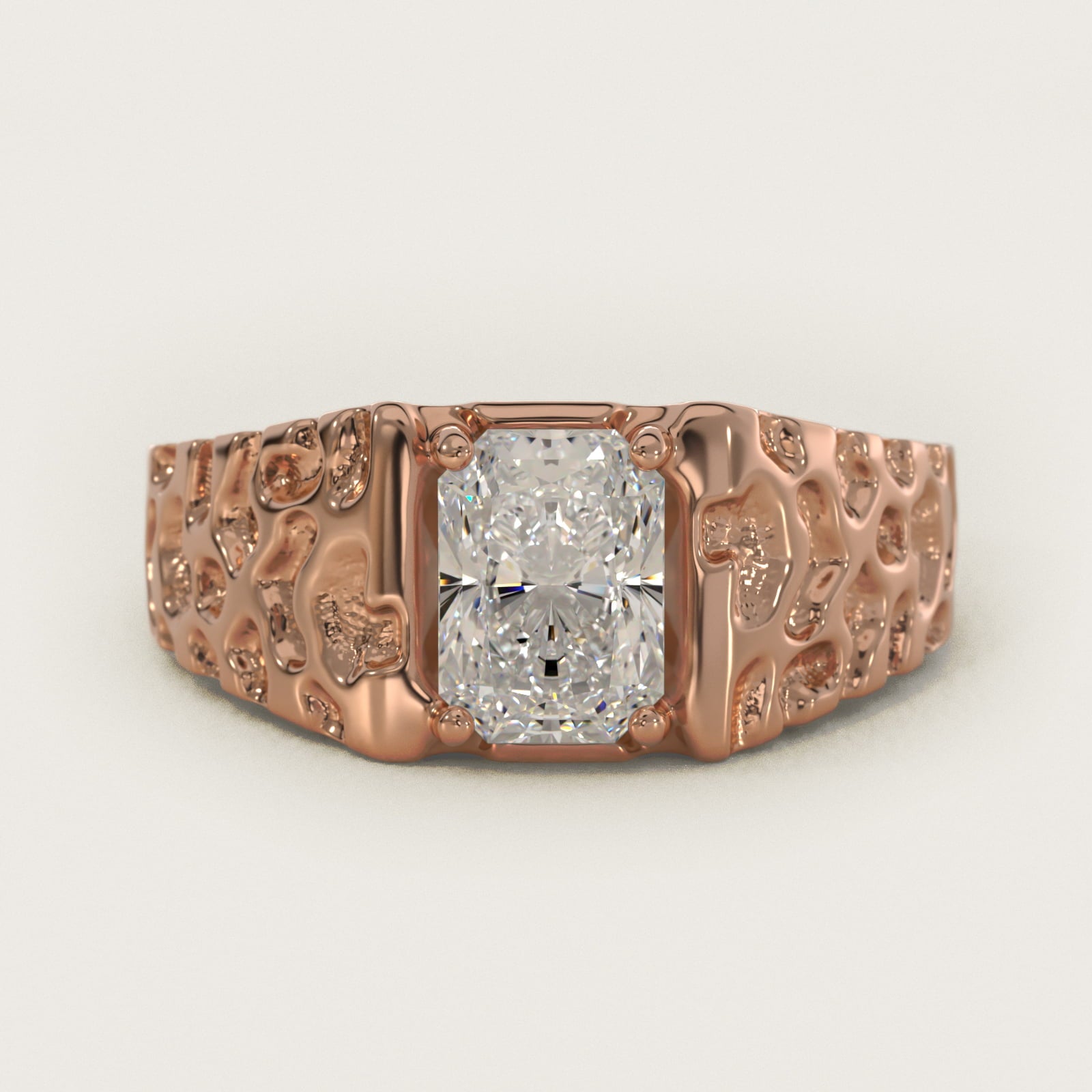 Men's Nugget Engagement Ring in 18k Rose Gold - Radiant Center