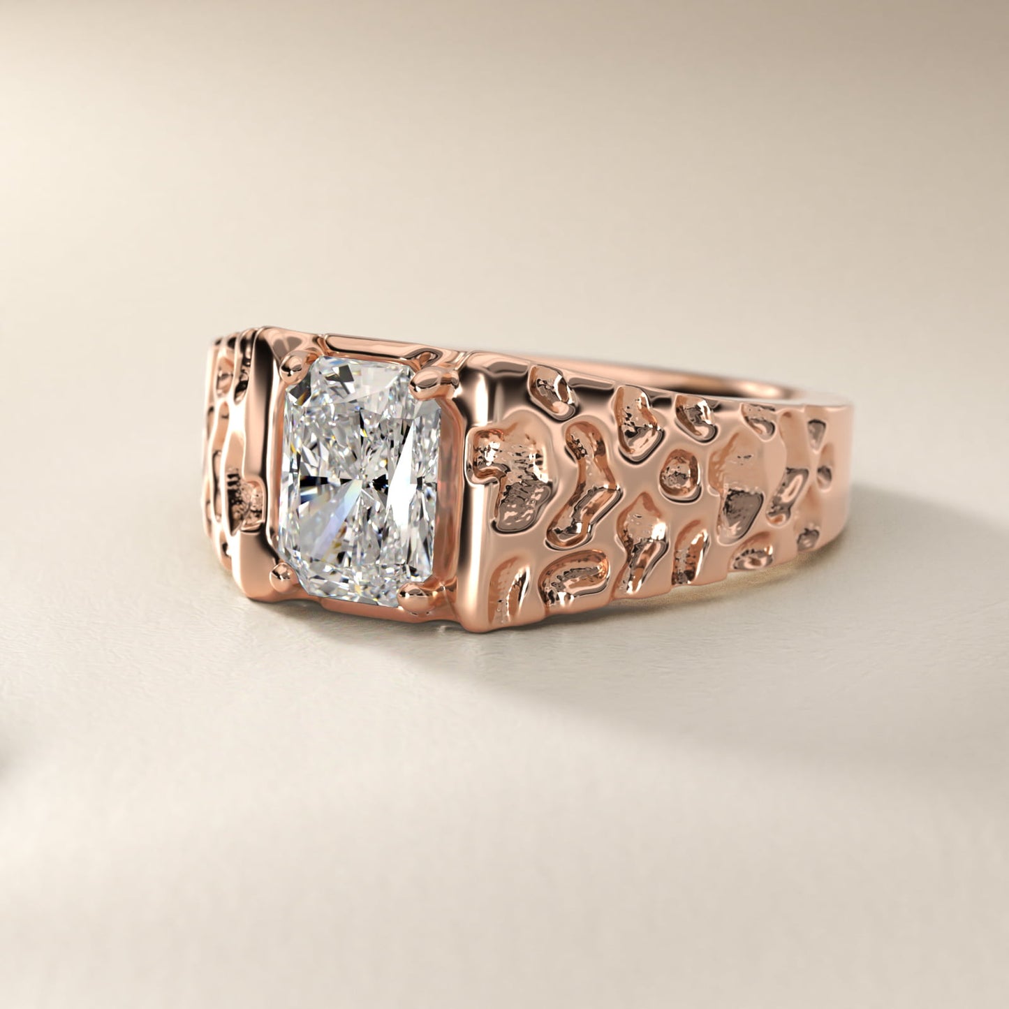 Men's Nugget Engagement Ring in 18k Rose Gold - Radiant Center
