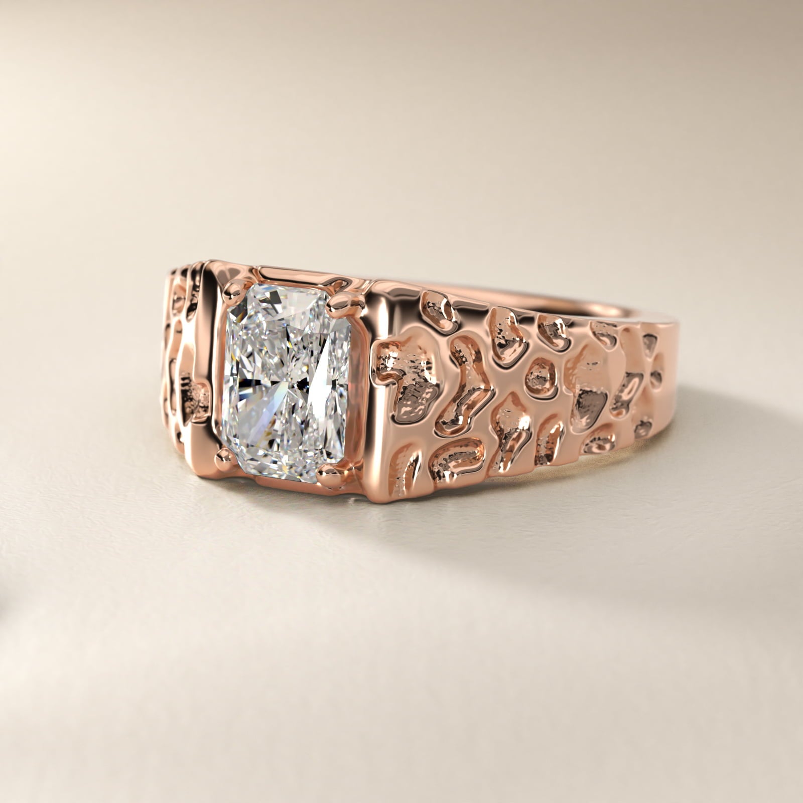 Men's Nugget Engagement Ring in 18k Rose Gold - Radiant Center