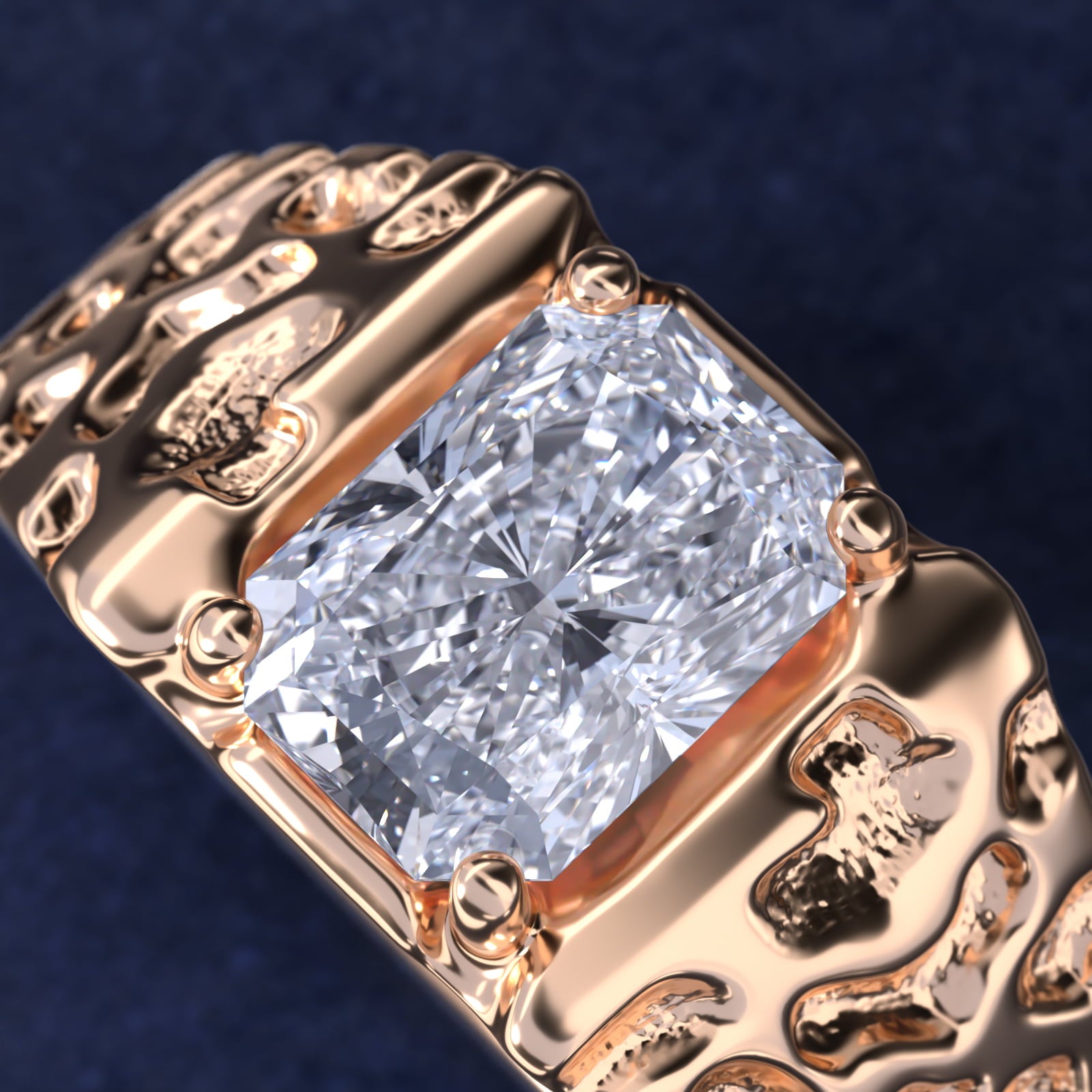 Men's Nugget Engagement Ring in 18k Rose Gold - Radiant Center