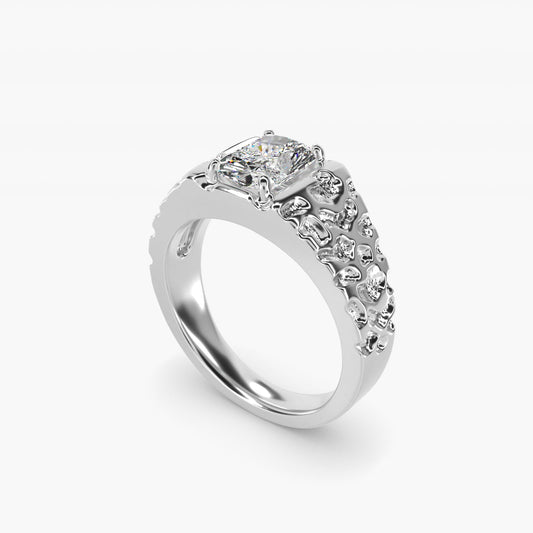 Men's Nugget Engagement Ring in 14k White Gold - Radiant Center