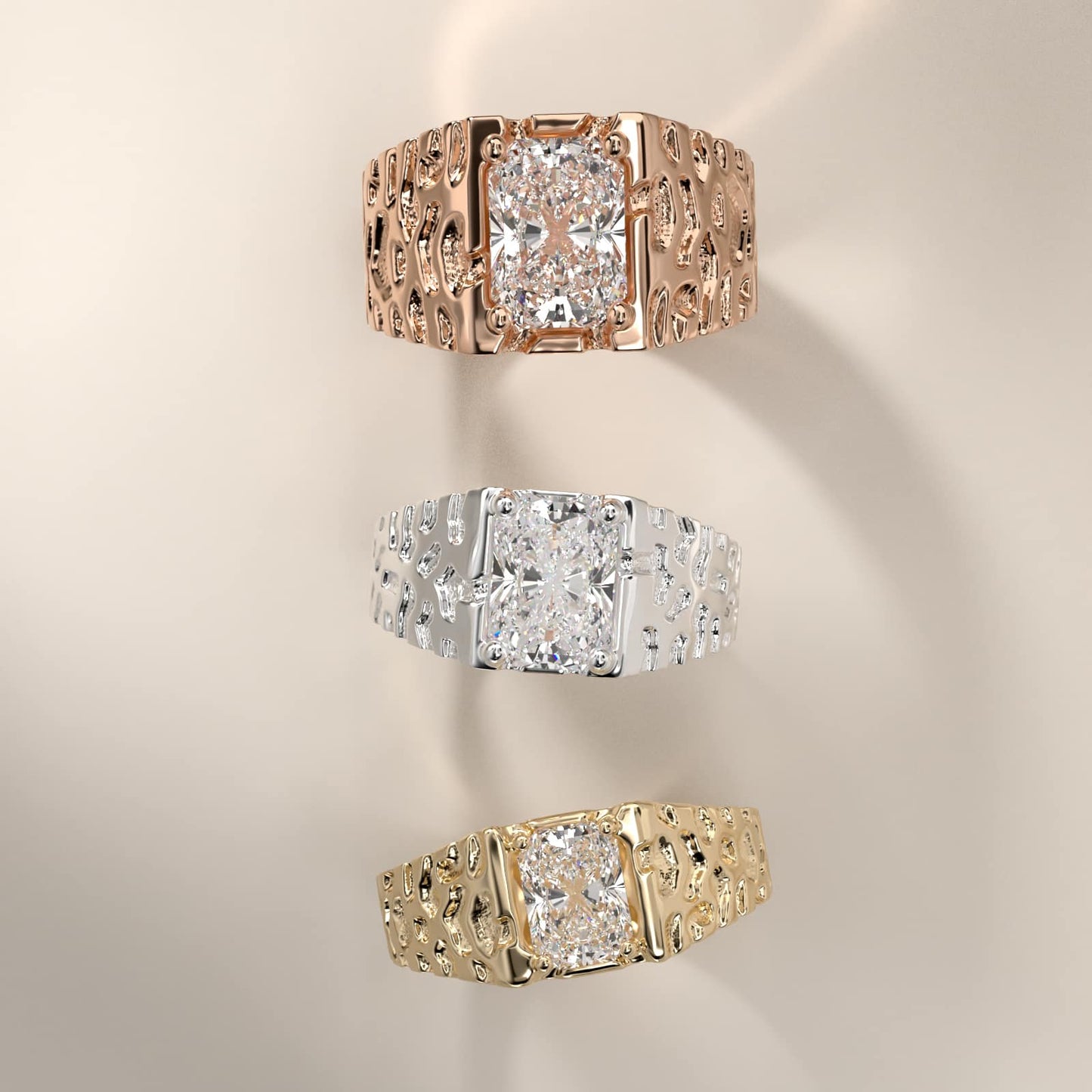 Men's Nugget Engagement Ring in 14k White Gold - Radiant Center