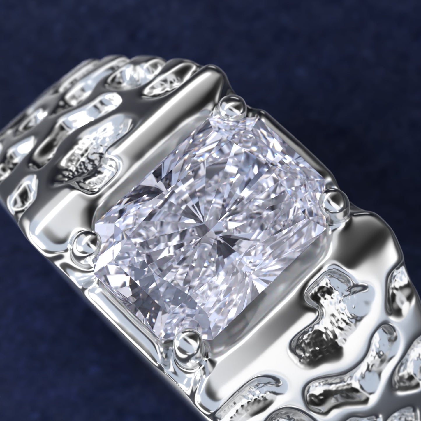 Men's Nugget Engagement Ring in 18k White Gold - Radiant Center