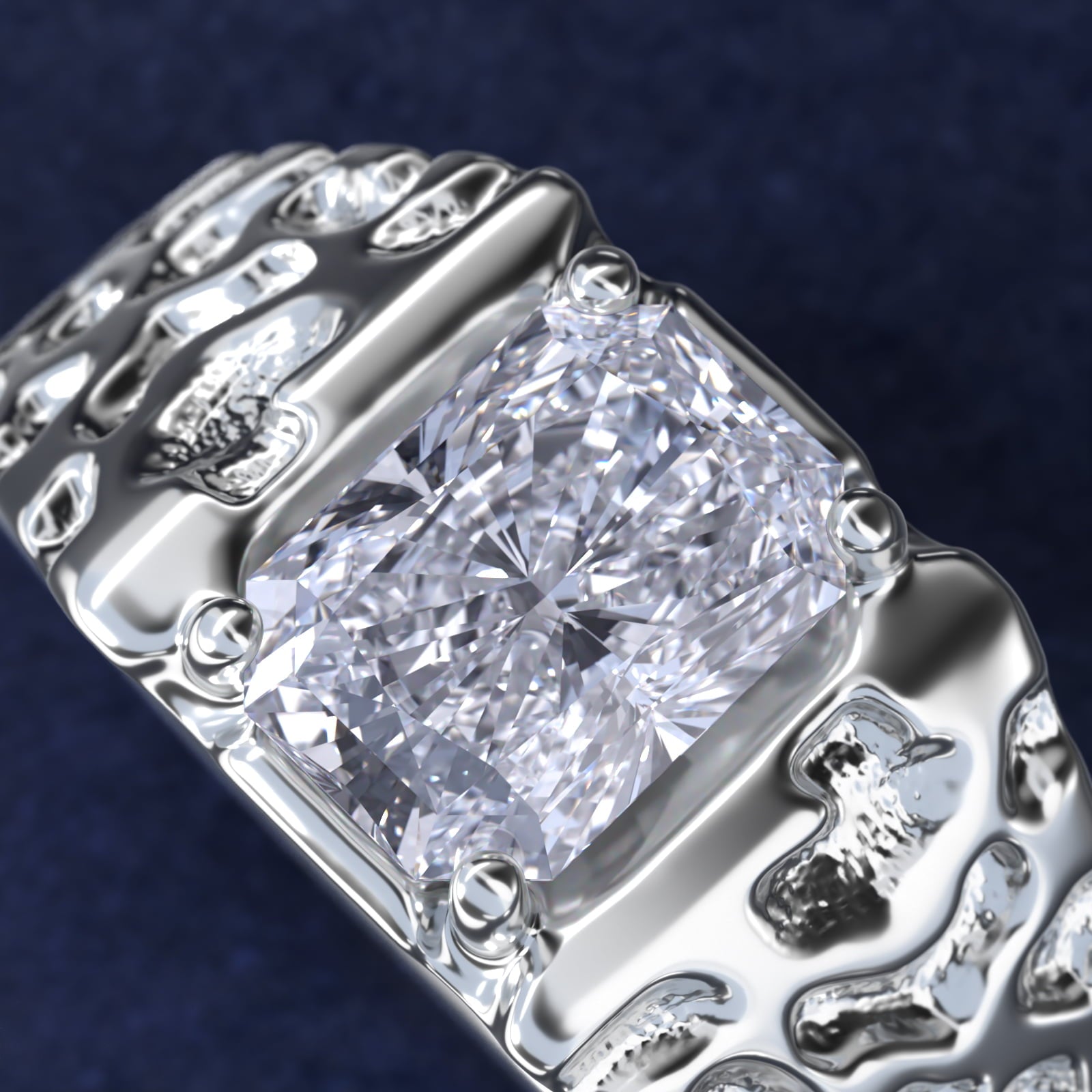 Men's Nugget Engagement Ring in 18k White Gold - Radiant Center