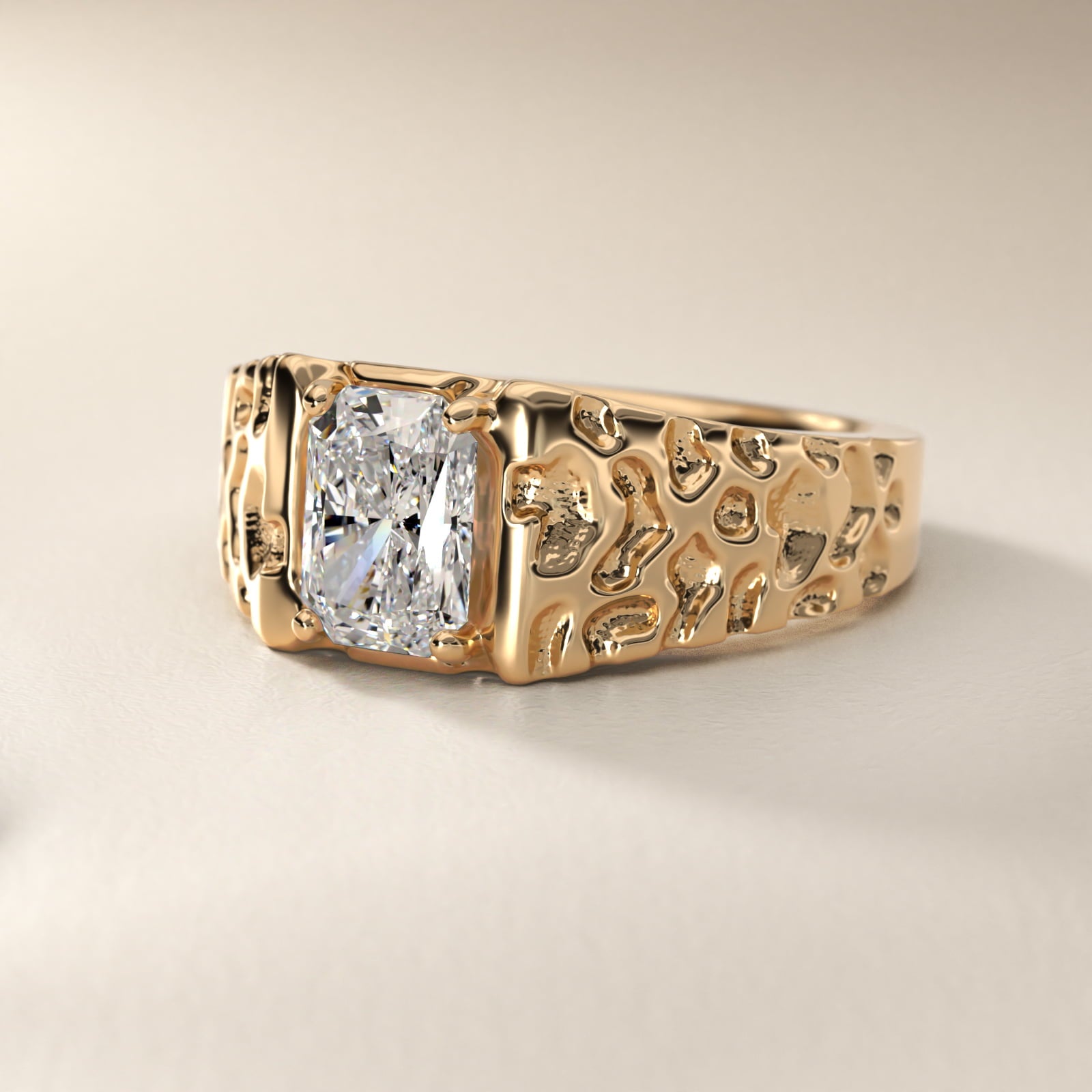 Men's Nugget Engagement Ring in 18k Yellow Gold - Radiant Center