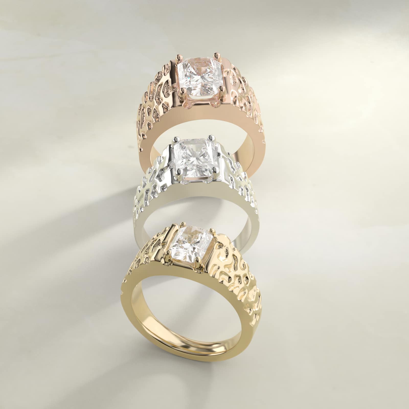 Men's Nugget Engagement Ring in 14k Yellow Gold - Radiant Center