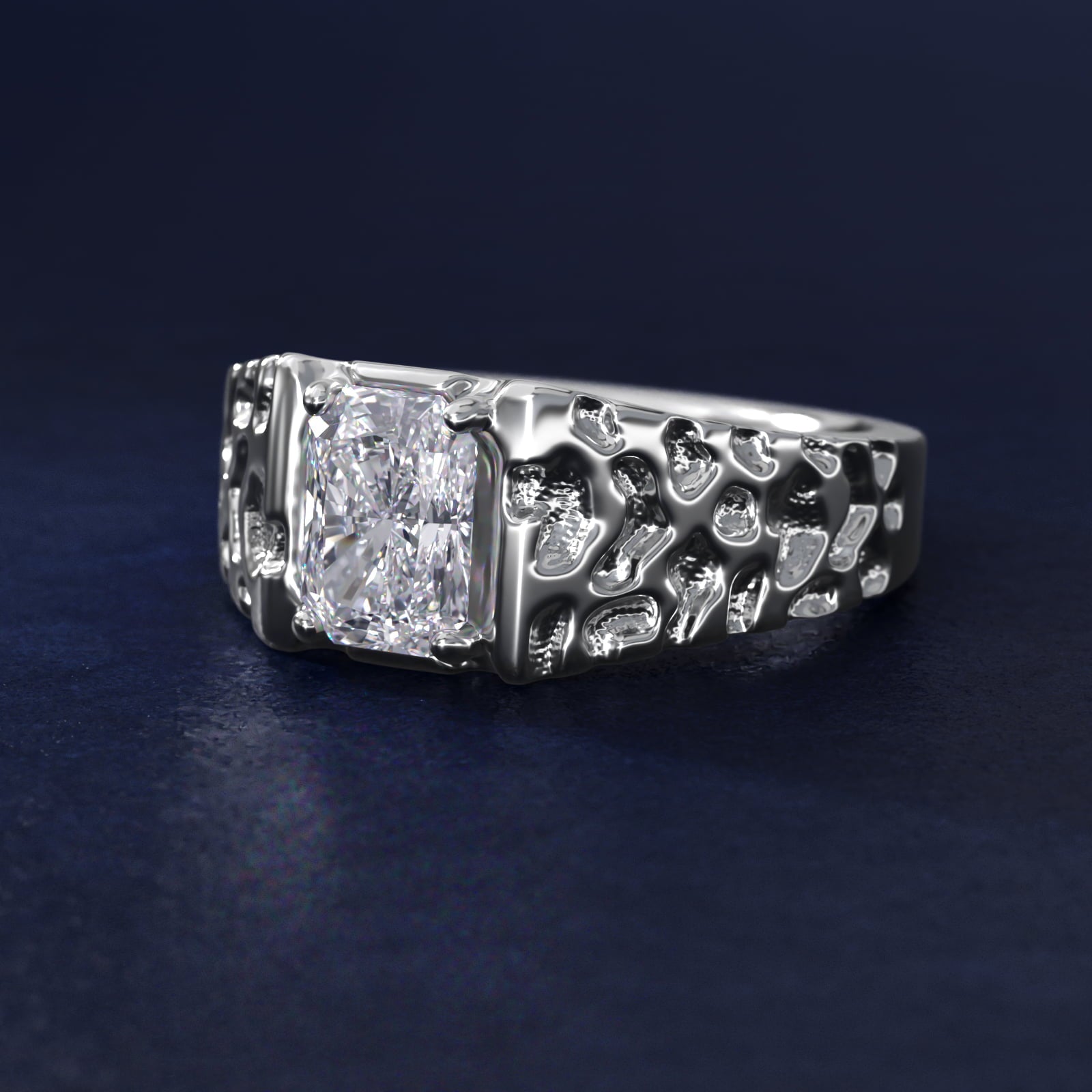 Men's Nugget Engagement Ring in Platinum - Radiant Center