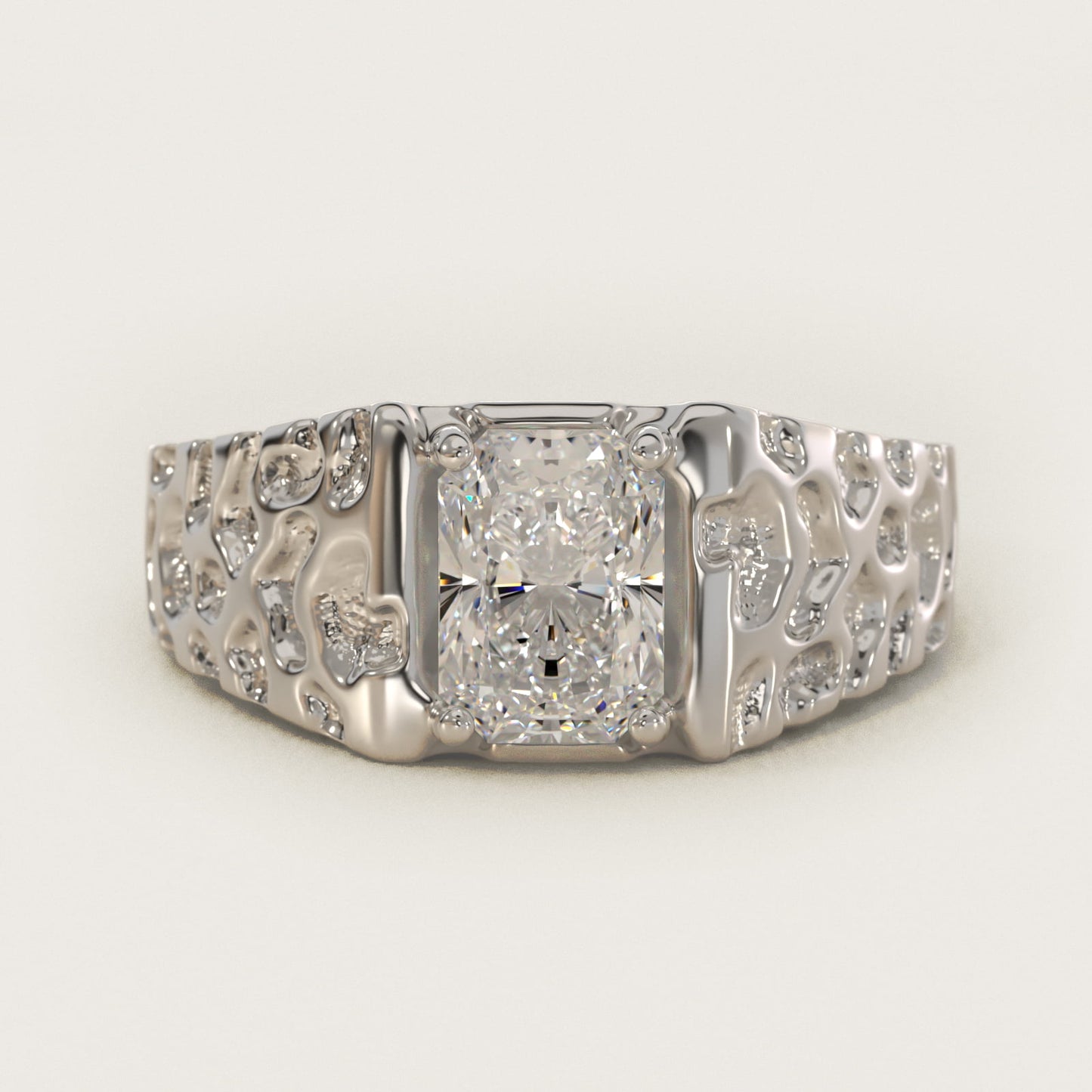 Men's Nugget Engagement Ring in Platinum - Radiant Center