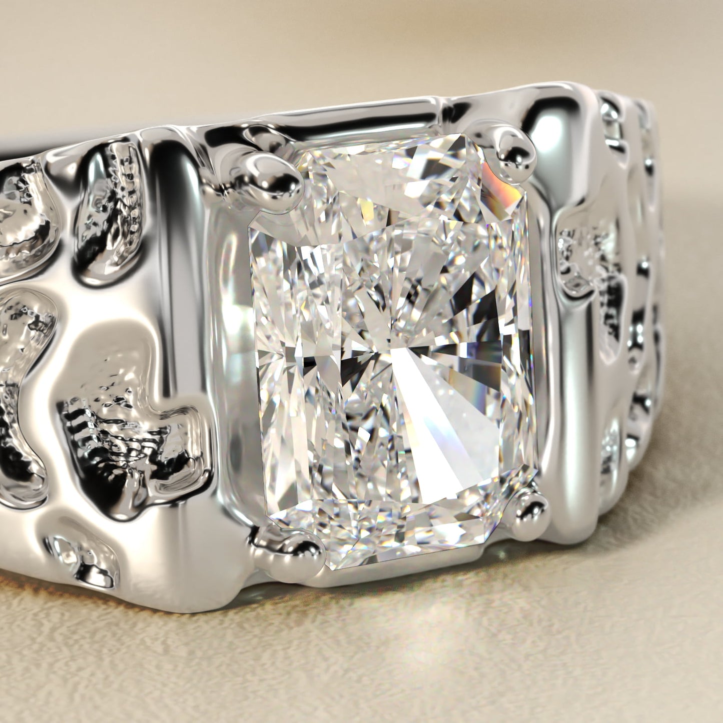 Men's Nugget Engagement Ring in Platinum - Radiant Center