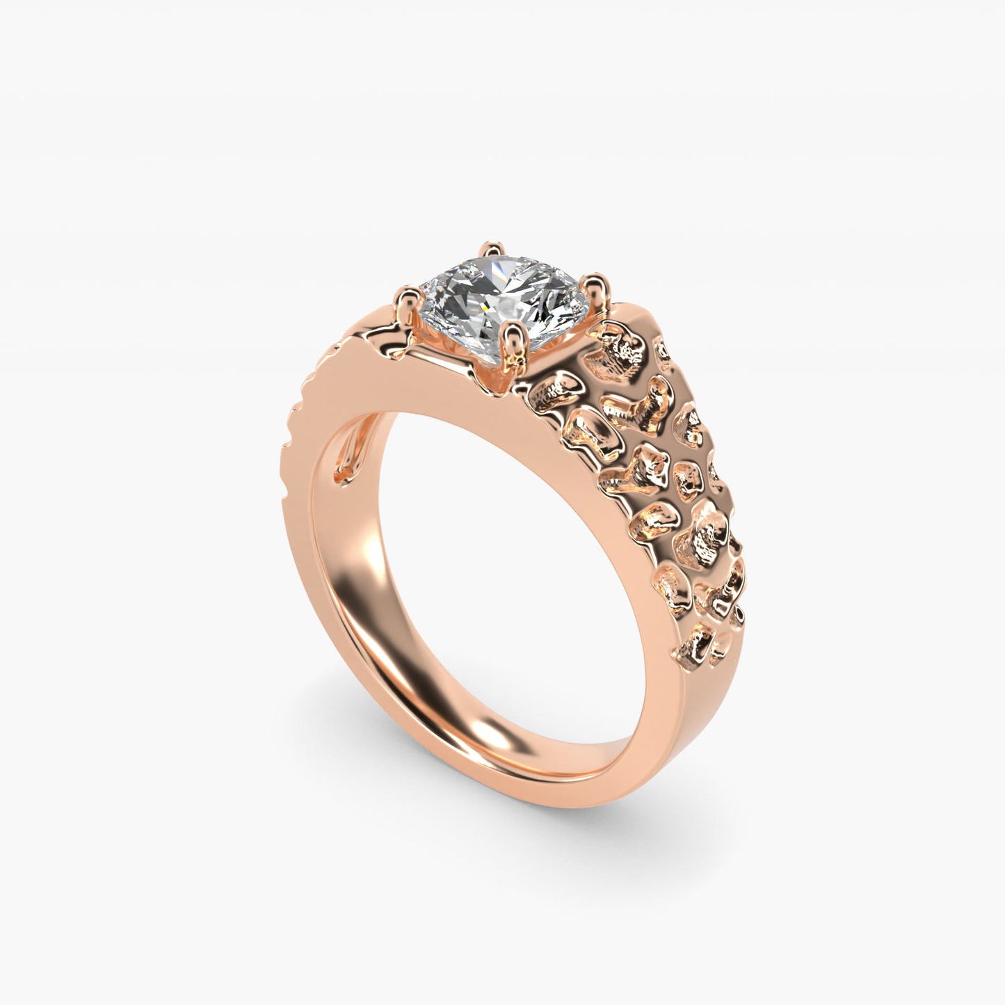 Men's Nugget Engagement Ring in 14k Rose Gold - Round Center