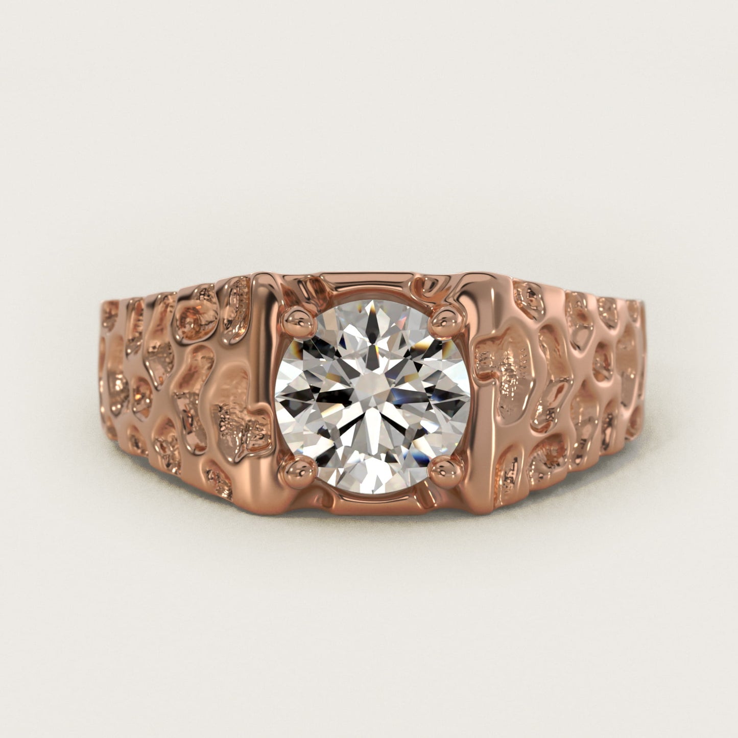 Men's Nugget Engagement Ring in 14k Rose Gold - Round Center