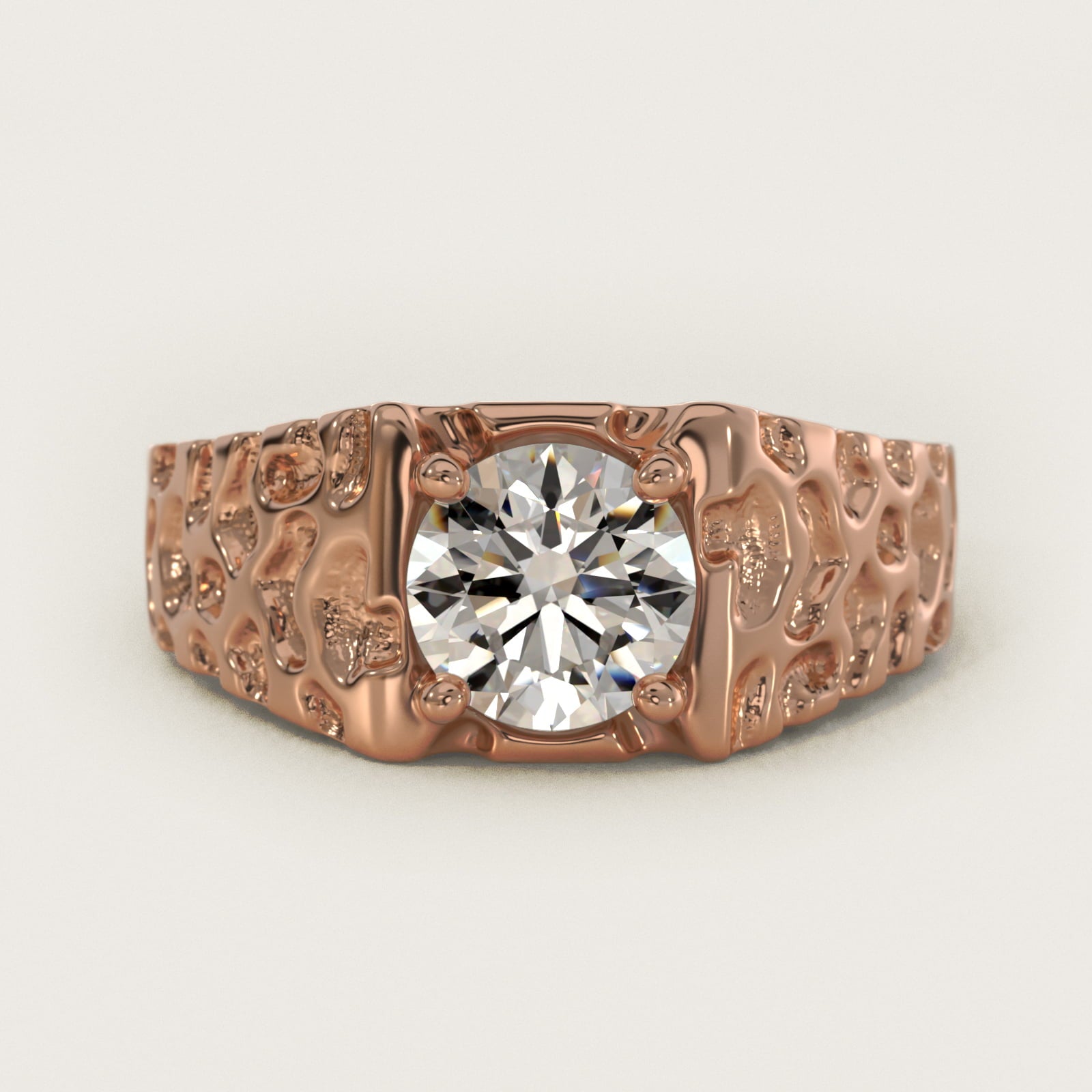 Men's Nugget Engagement Ring in 14k Rose Gold - Round Center
