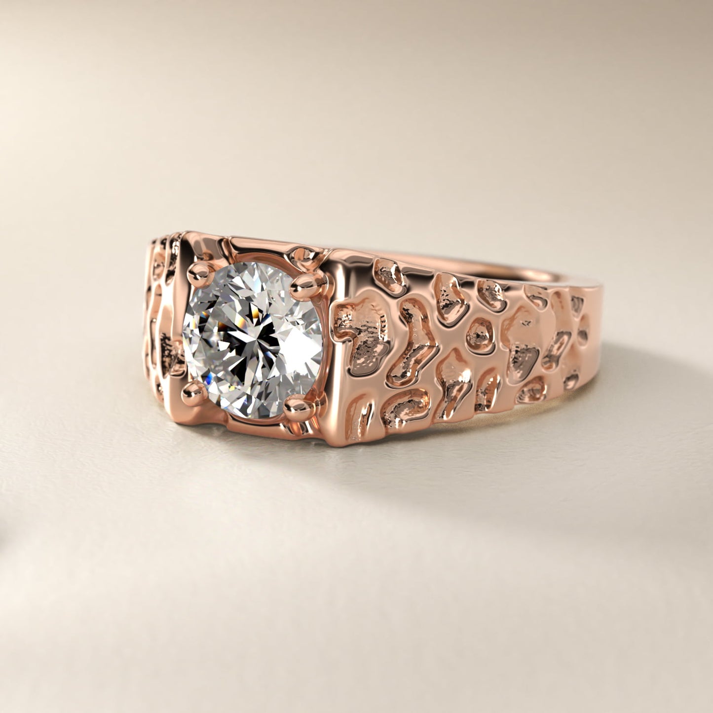 Men's Nugget Engagement Ring in 18k Rose Gold - Round Center