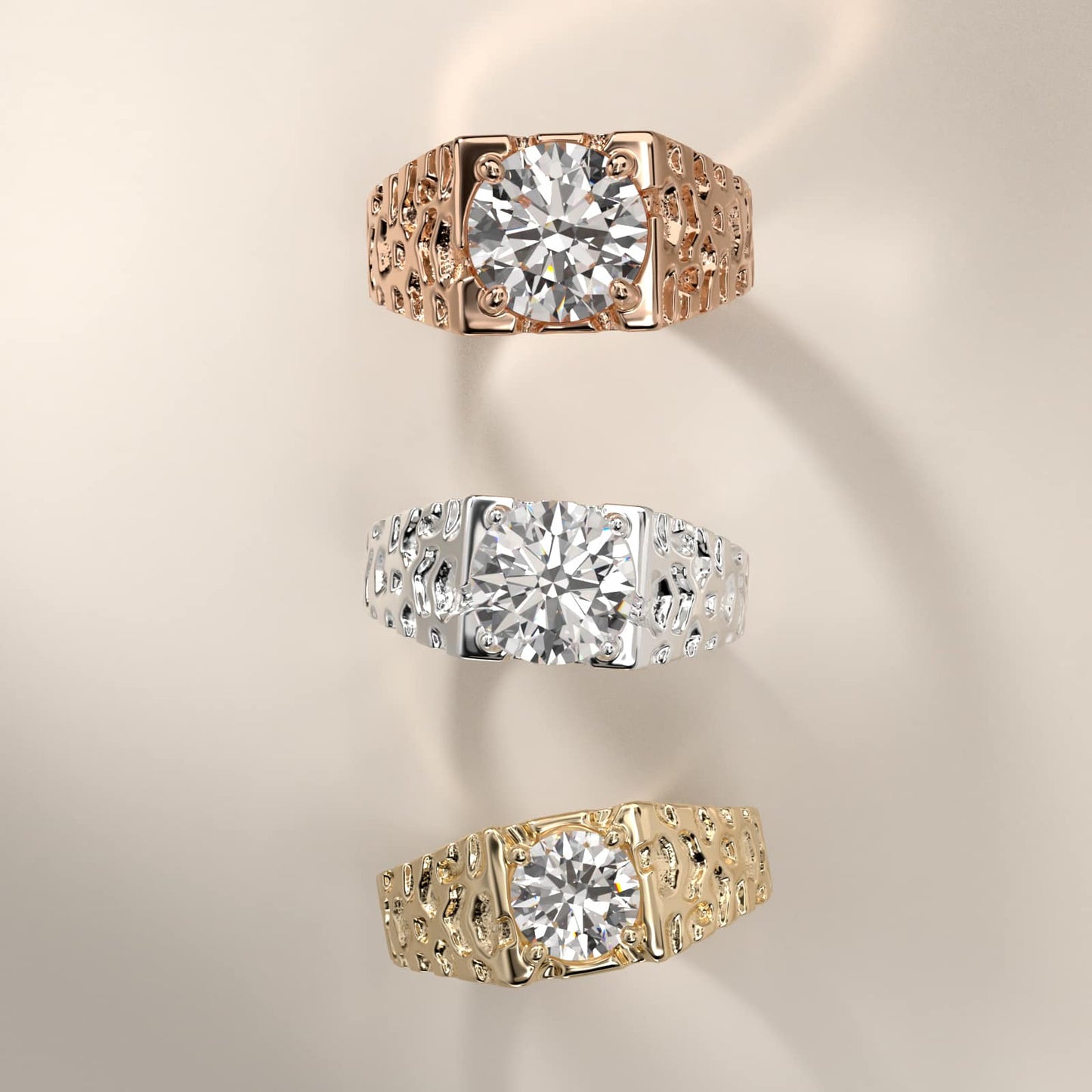Men's Nugget Engagement Ring in 14k Rose Gold - Round Center