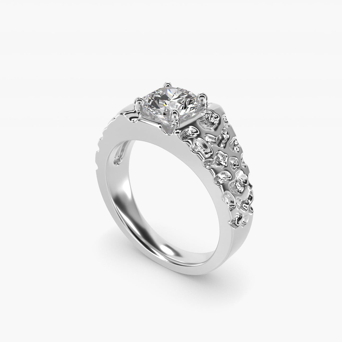 Men's Nugget Engagement Ring in 18k White Gold - Round Center