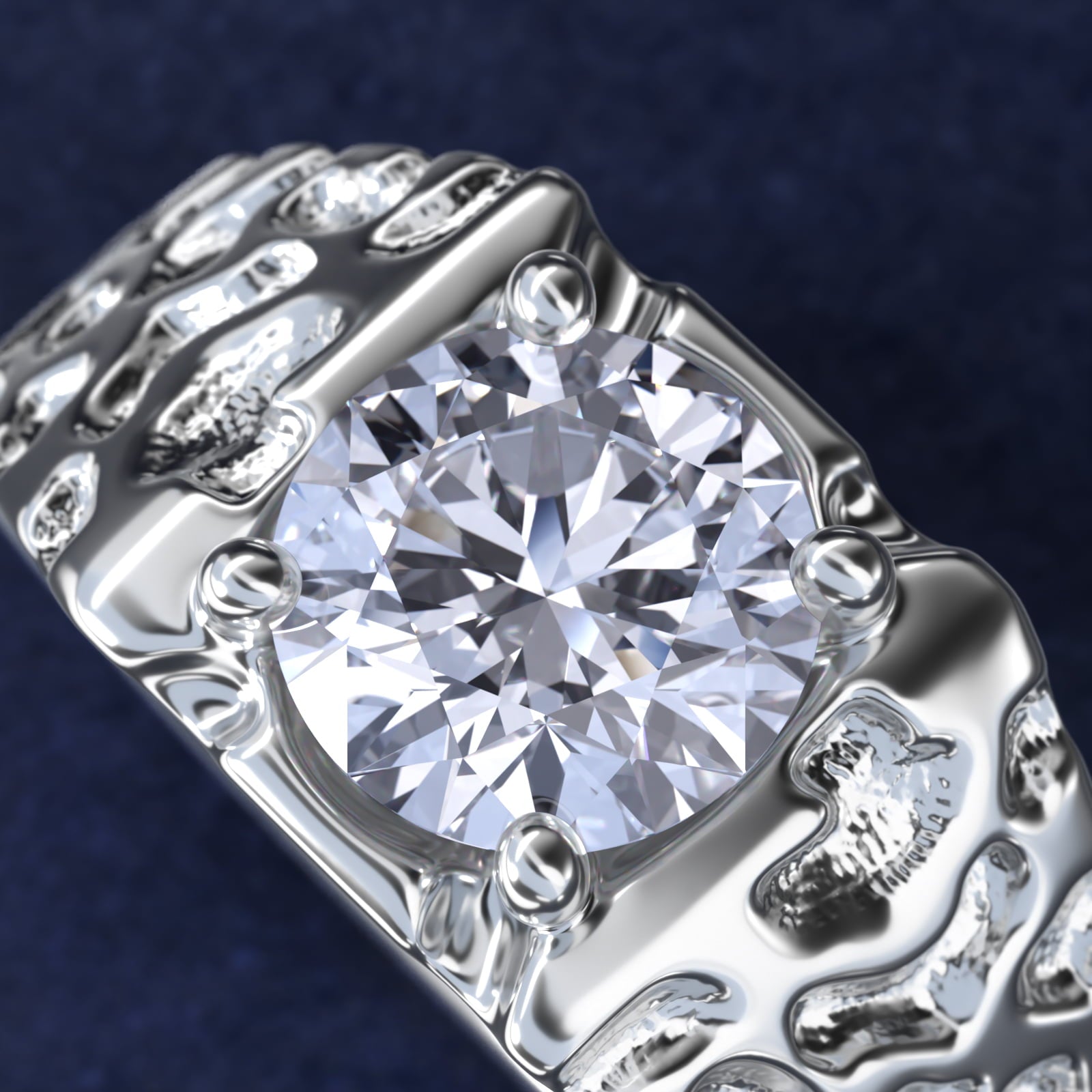 Men's Nugget Engagement Ring in 18k White Gold - Round Center