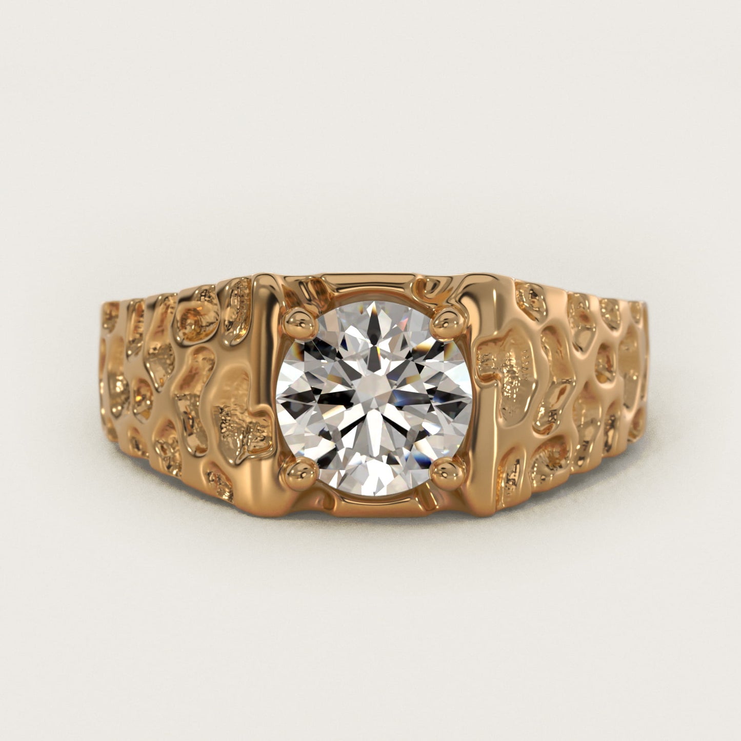 Men's Nugget Engagement Ring in 18k Yellow Gold - Round Center