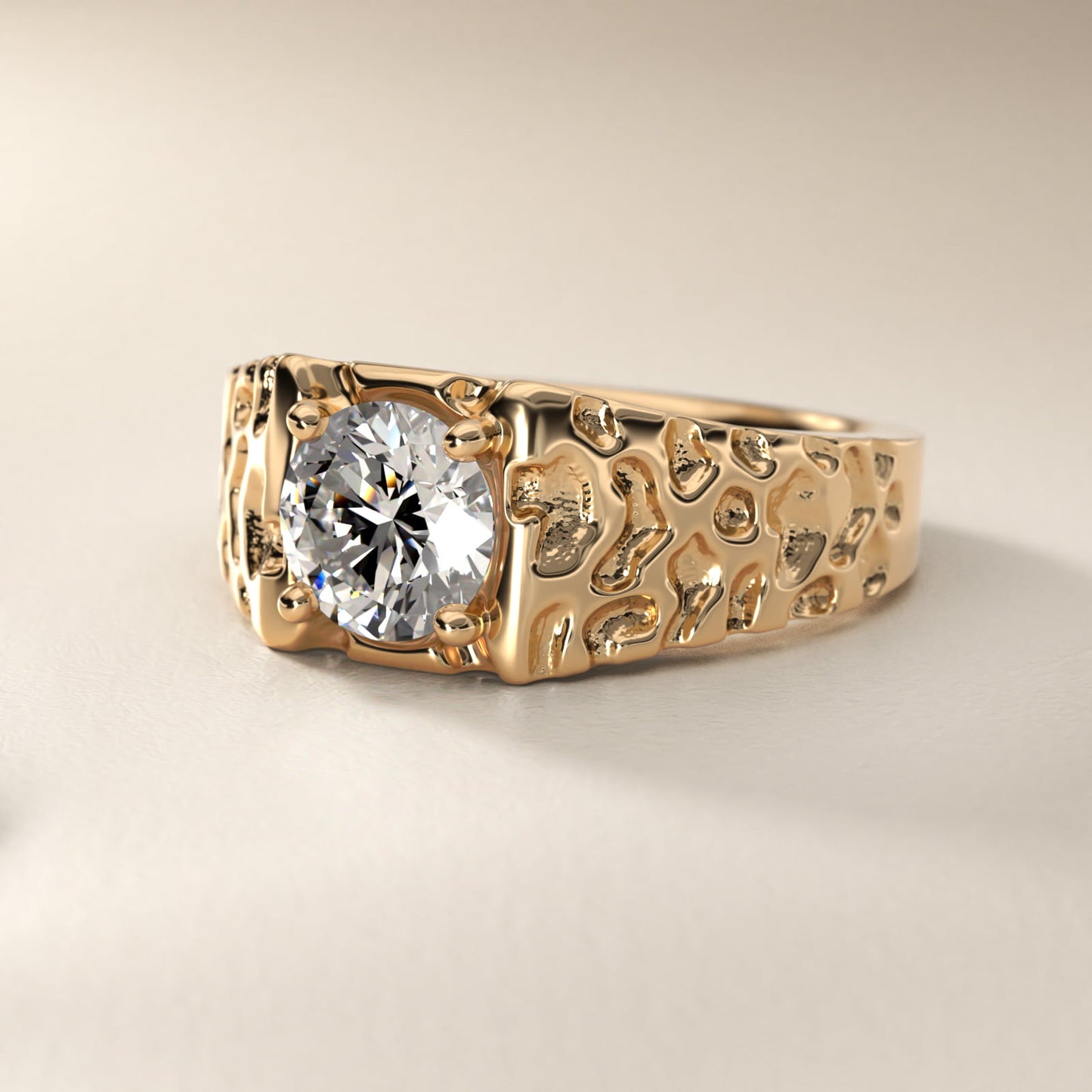 Men's Nugget Engagement Ring in 18k Yellow Gold - Round Center