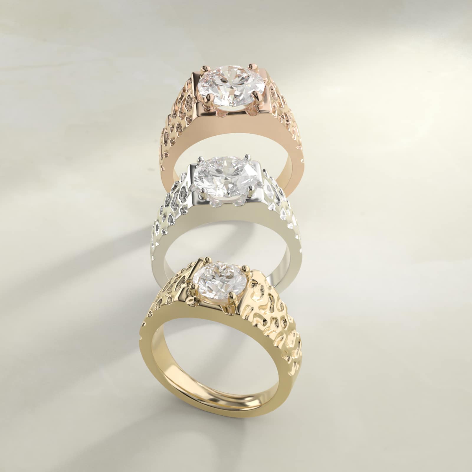 Men's Nugget Engagement Ring in 14k Yellow Gold - Round Center