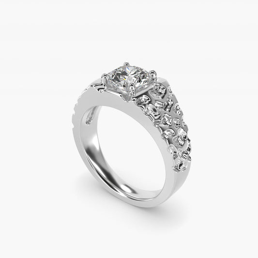 Men's Nugget Engagement Ring in Platinum - Round Center