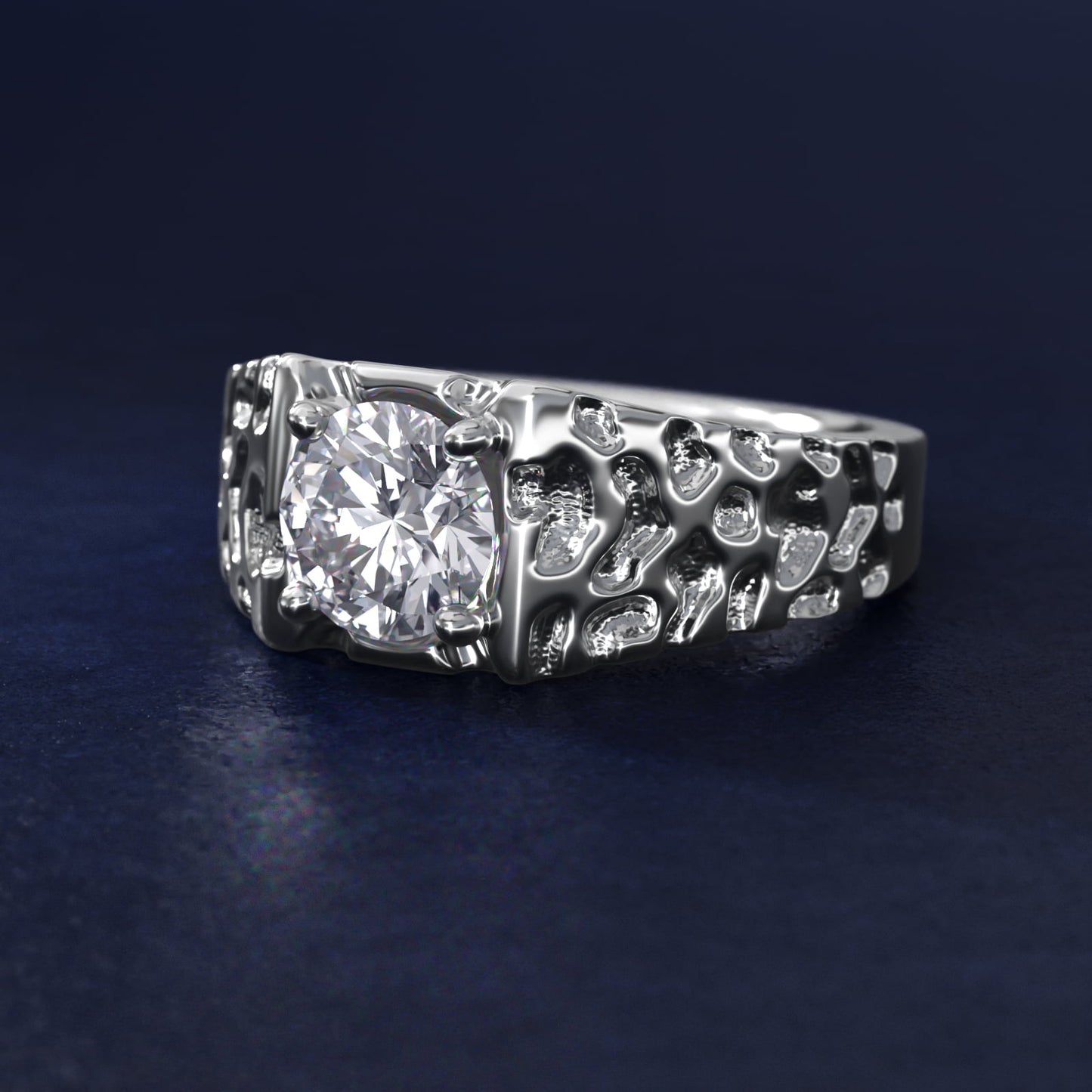 Men's Nugget Engagement Ring in Platinum - Round Center
