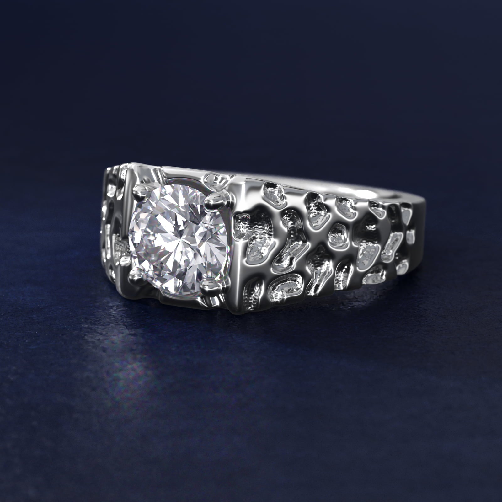 Men's Nugget Engagement Ring in Platinum - Round Center