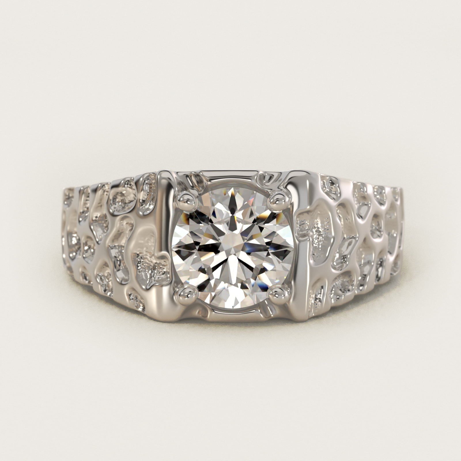 Men's Nugget Engagement Ring in Platinum - Round Center