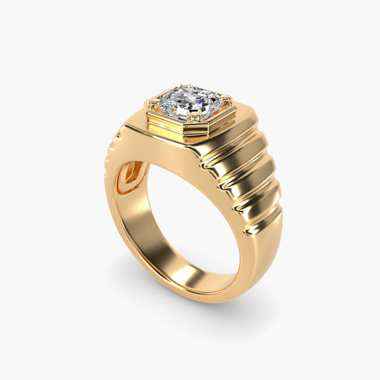 Men's Ridged Solitaire Engagement Ring in 18k Yellow Gold - Asscher Center