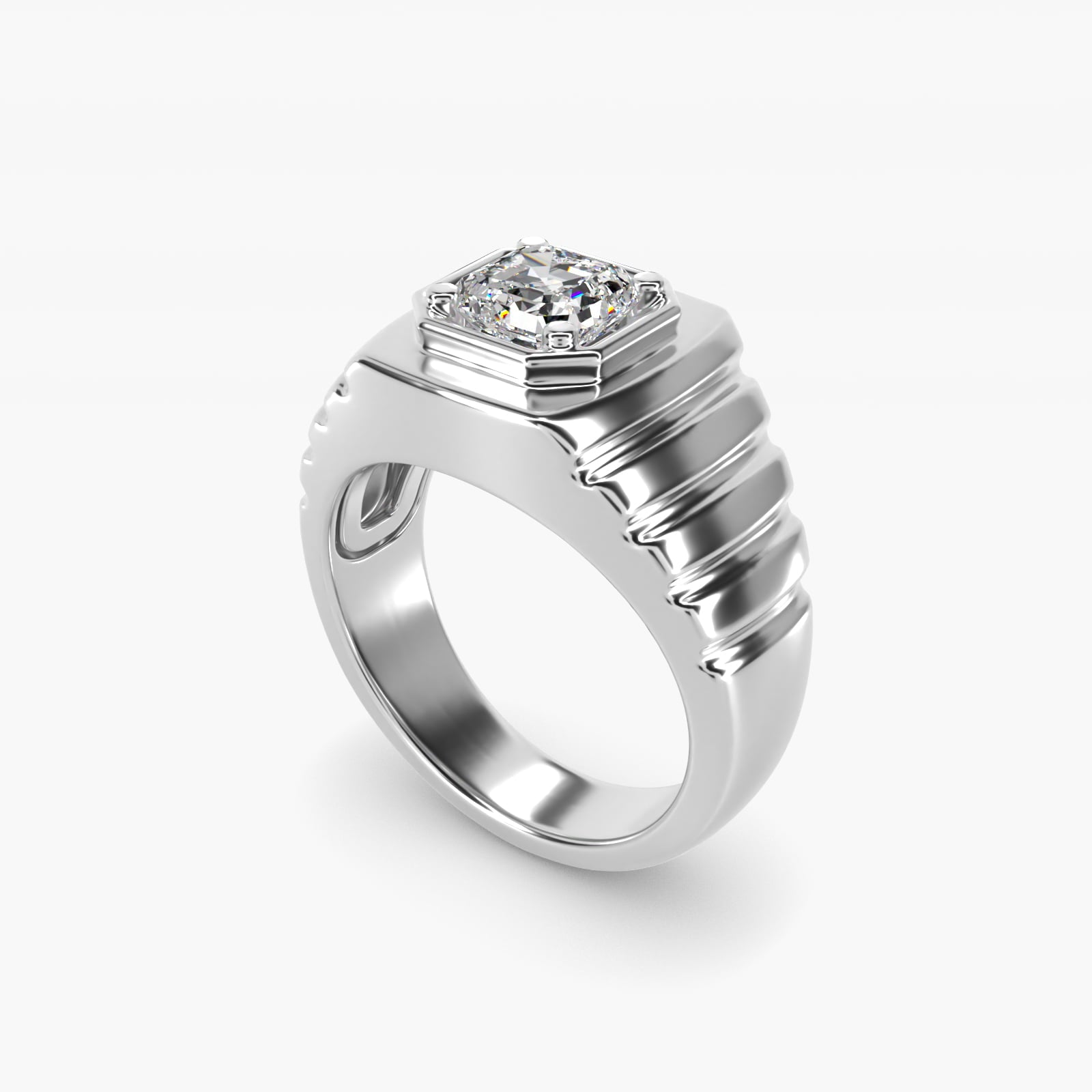 Men's Ridged Solitaire Engagement Ring in Platinum - Asscher Center